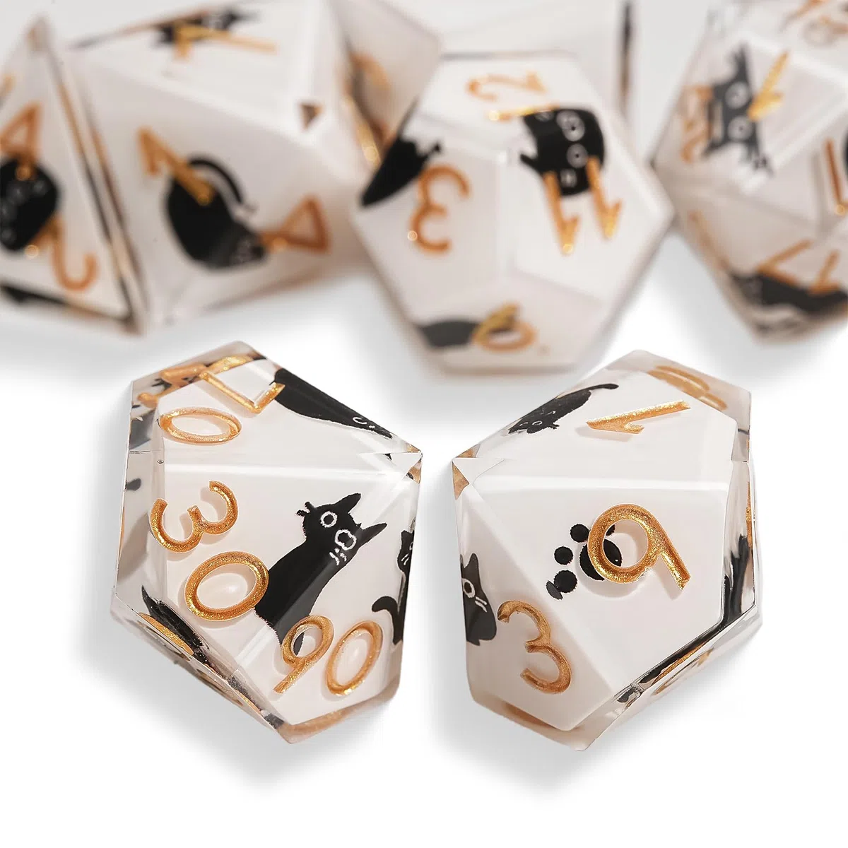 DND - Set di 7 dadi in resina poliedrici, a forma di gatto, con bordo affilato, in resina poliedrica, con confezione regalo, per giochi di ruolo e giochi di ruolo DND MTG