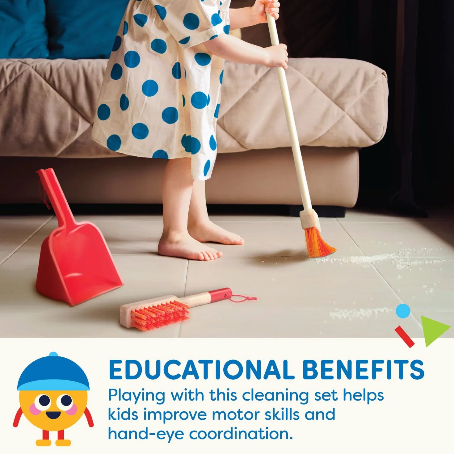 Battat - Set di pulizia Sweep n' Clean per bambini - Giocattoli di pulizia con scopa, mocio, spazzola, paletta e spolverino - Kit da gioco educativo per bambini, 2 anni +