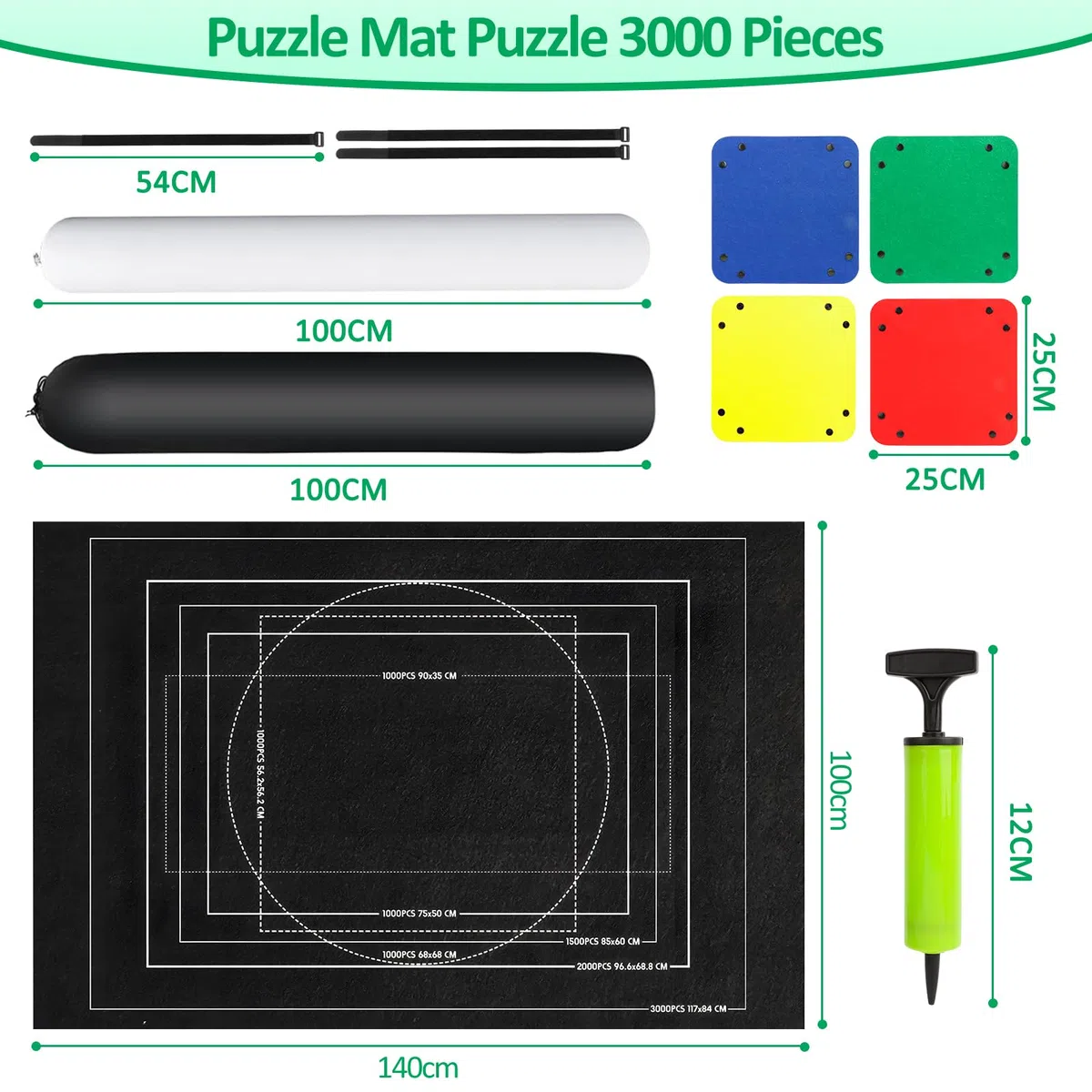 VFANDV Puzzle Matte – Tappetino puzzle portatile da 1000 a 3000 pezzi, 100 x 140 cm (nero)