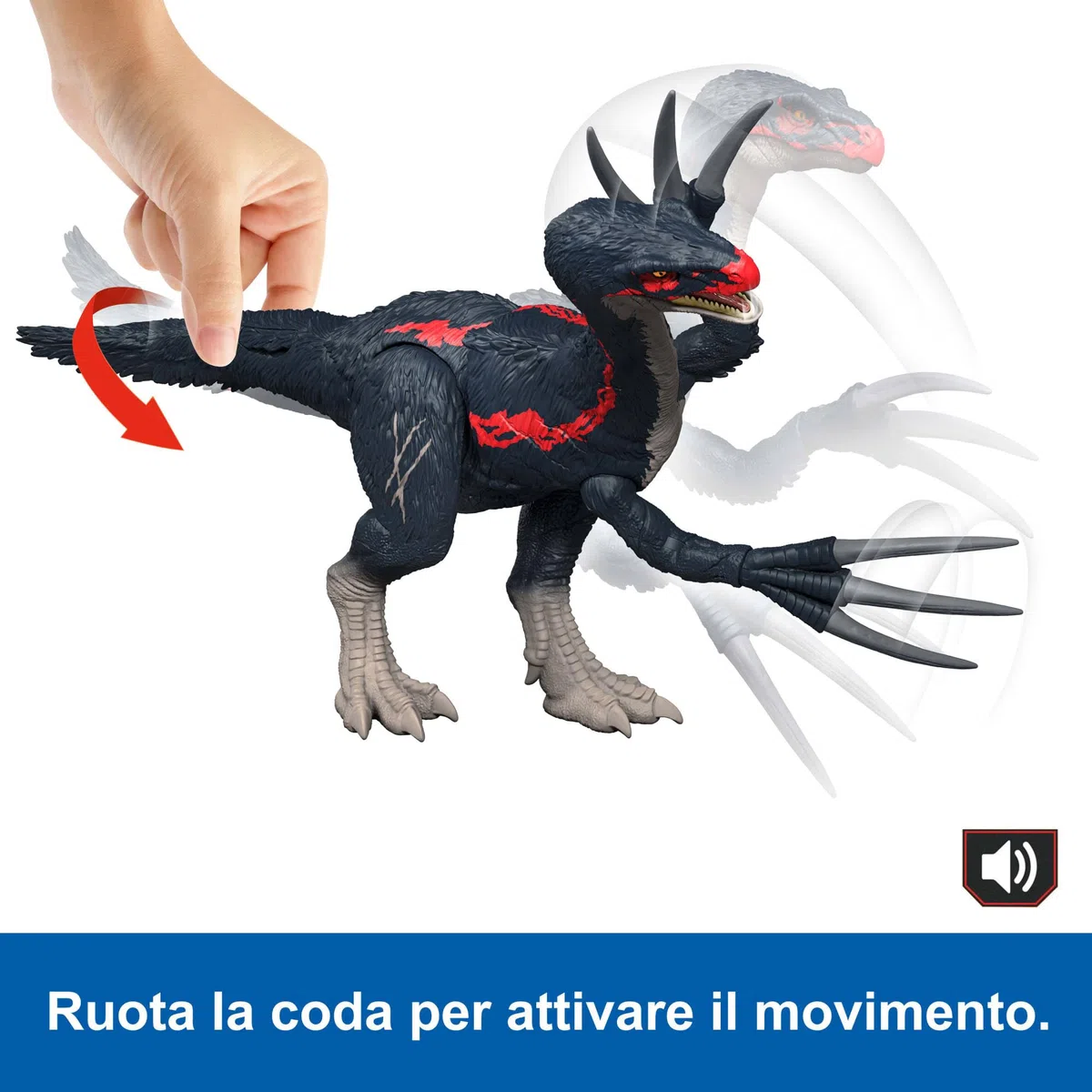 Mattel Jurassic World - Terizinosauro Attacca e Ruggisci, dinosauro con azione d'attacco, ruggito ed effetti sonori, ispirato alla serie Teoria del Caos, giocattolo per bambini, 4+ anni, JCG17
