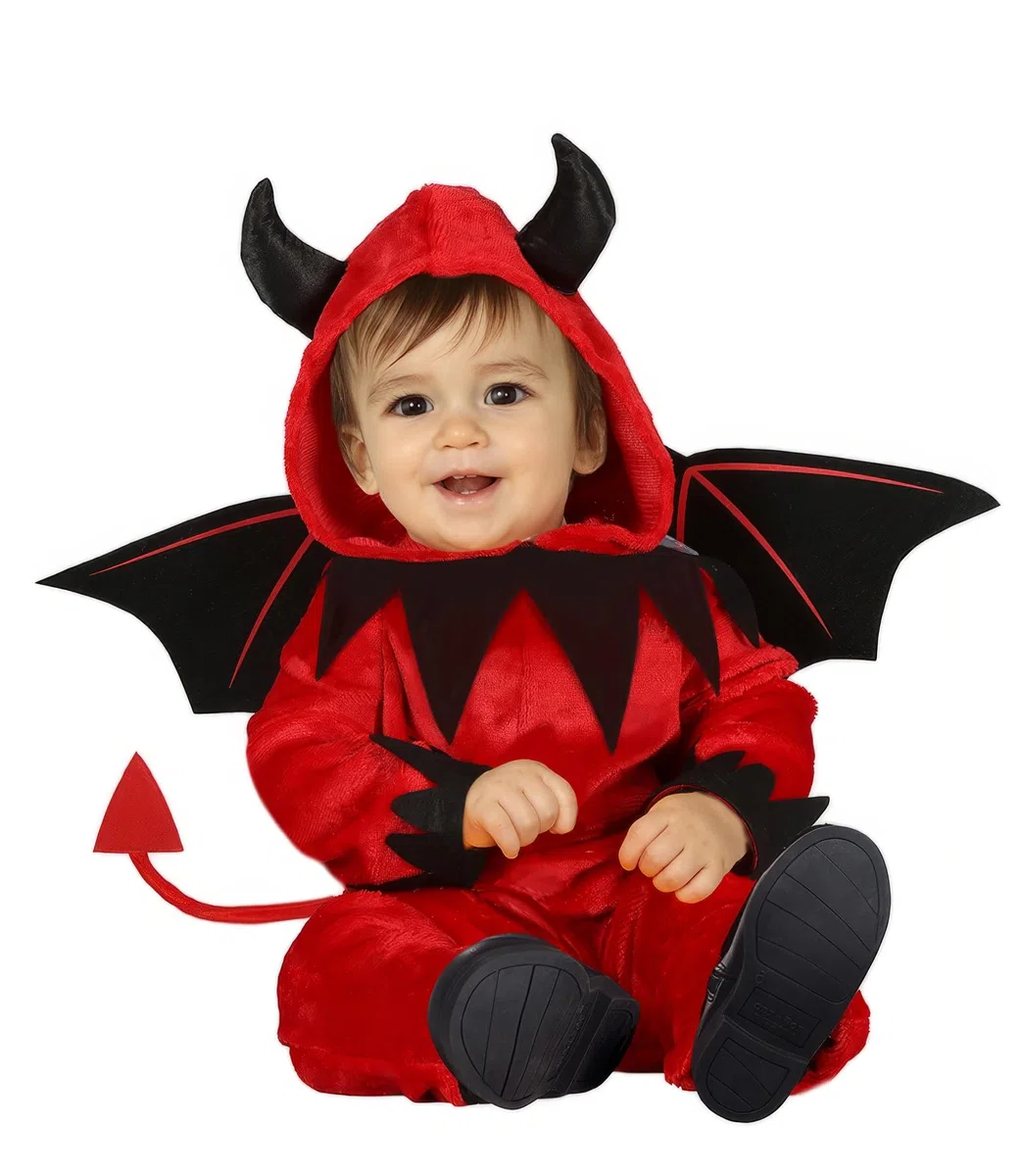 FIESTAS GUIRCA | Costume Piccolo Diavolo Bebè - Include Ali, Cappuccio, Coda e Tutù - Costumi da Demone per Halloween e Feste in Maschera - Ideale per Bambini - Rosso e Nero