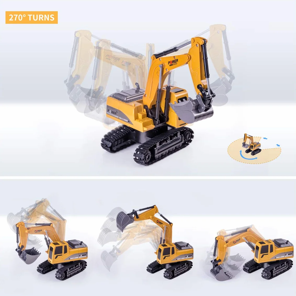 Highttoy Escavatore Radiocomandato per Bambini,Escavatore Ruspa Trattore Camion Giocattolo Bambino 3 4 5 6 7 8 Anni Regalo, Ruspa Telecomandato 6 Canali Scala 1:24 con LED e Suono