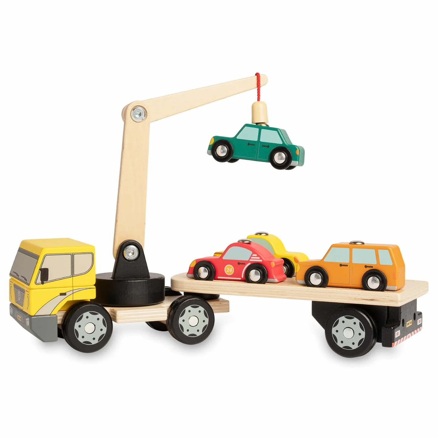 Nene Toys Camion Magnetico in Legno con 4 Auto e Rimorchio Staccabile – Giocattolo per Bambini 2+ Anni con Gru Interattiva – Gioco Educativo e Creativo – Macchinine e Veicoli Maschi Femmine 2 3 4 Anni