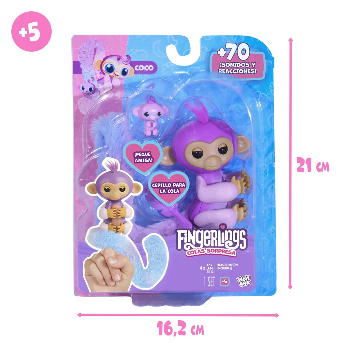 Bizak Fingerlings Code Sorpresa Scimmia, pettina la sua coda lunghissima, nasconde una Sorpresa, Scimmia interattiva con oltre 70 Suoni e reazioni, +5 anni (61853243-1)