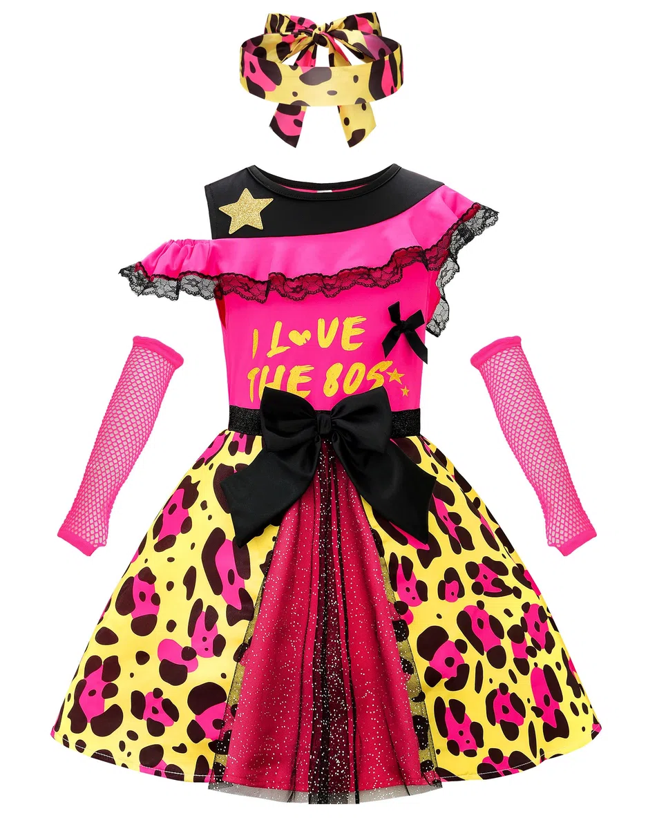 ReliBeauty Costume Anni ‘80 Bambini Vestito Anni ‘80 Bambina 3-12 Anni Carnevale Festa