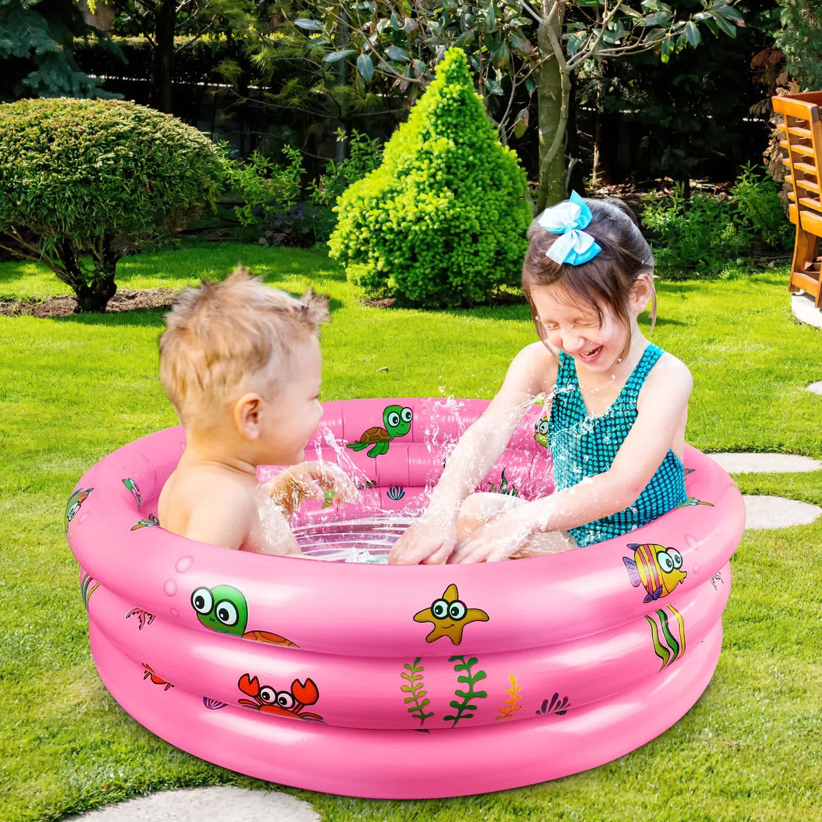 Piscina per Bambini ø100 cm, Piscina Gonfiabile Bambini,Mini Piscinas Gonfiabile, Piscinas 3 Anelli, Piscinetta per Bambinis, Cortile, Giardino