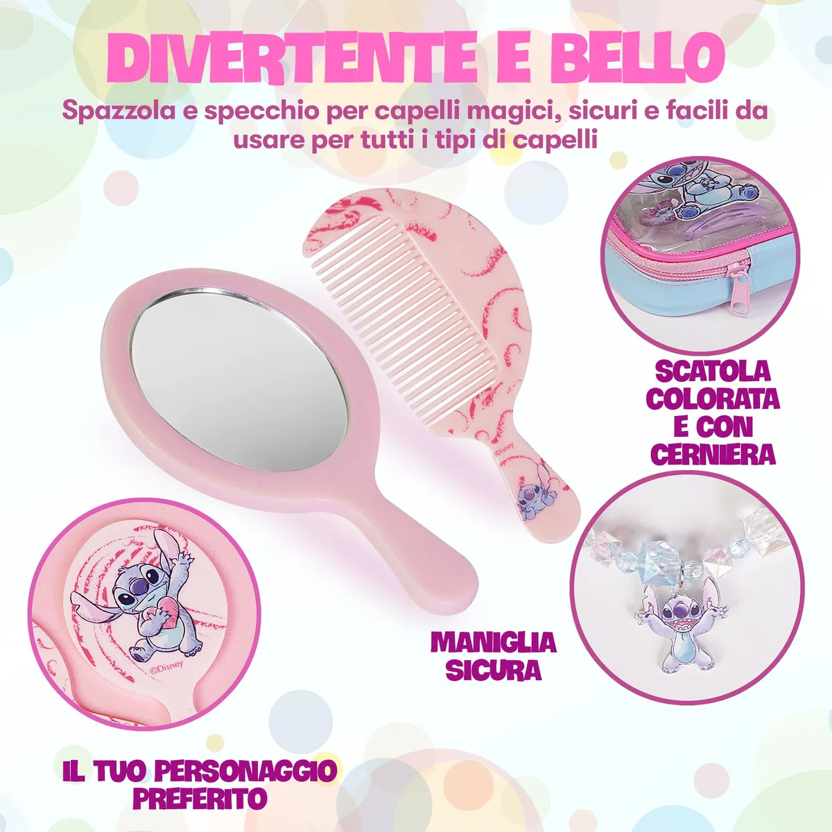 Disney - Spazzola Capelli Stitch, Bracciale e Gioielli Stitch Bambina - Collana e Accessori Stitch - Stitch Regalo Bambina