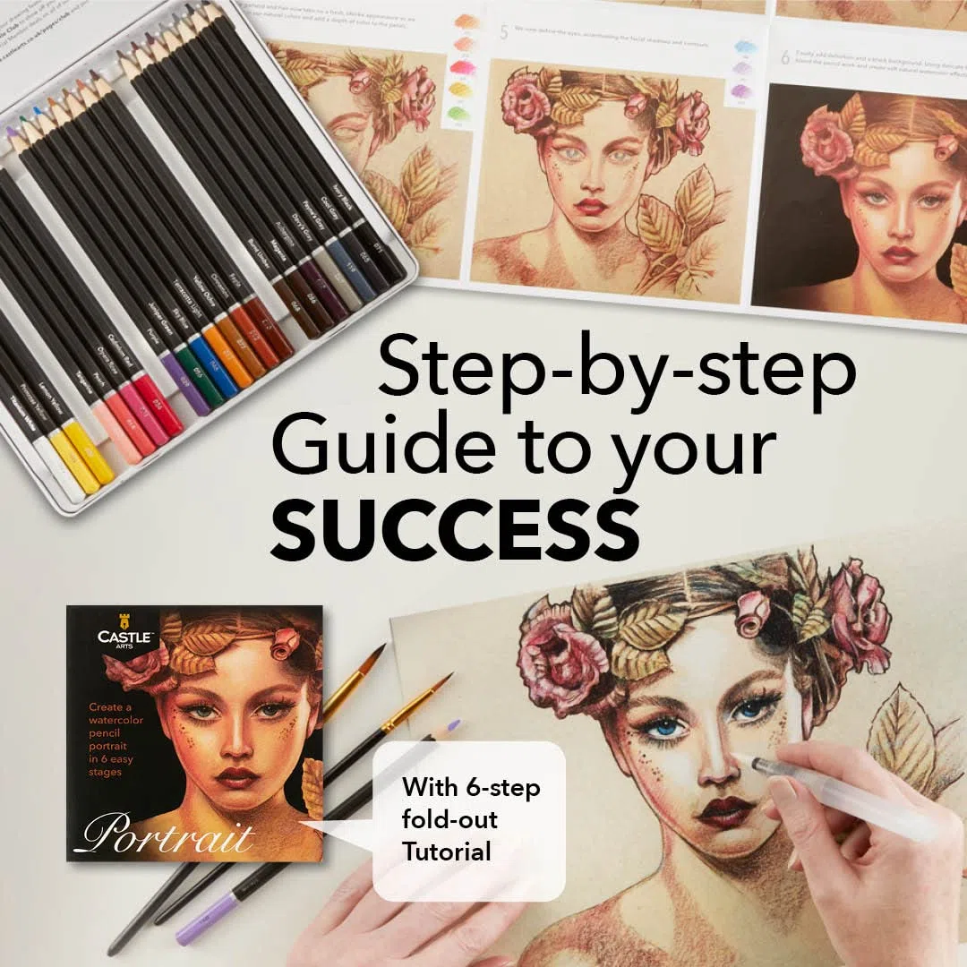 Castle Art Supplies Set di matite ad acquerello a tema Ritratti | 24 colori vivaci selezionati | Disegna e dipingi allo stesso tempo | Per artisti adulti e regali | In scatola speciale di latta