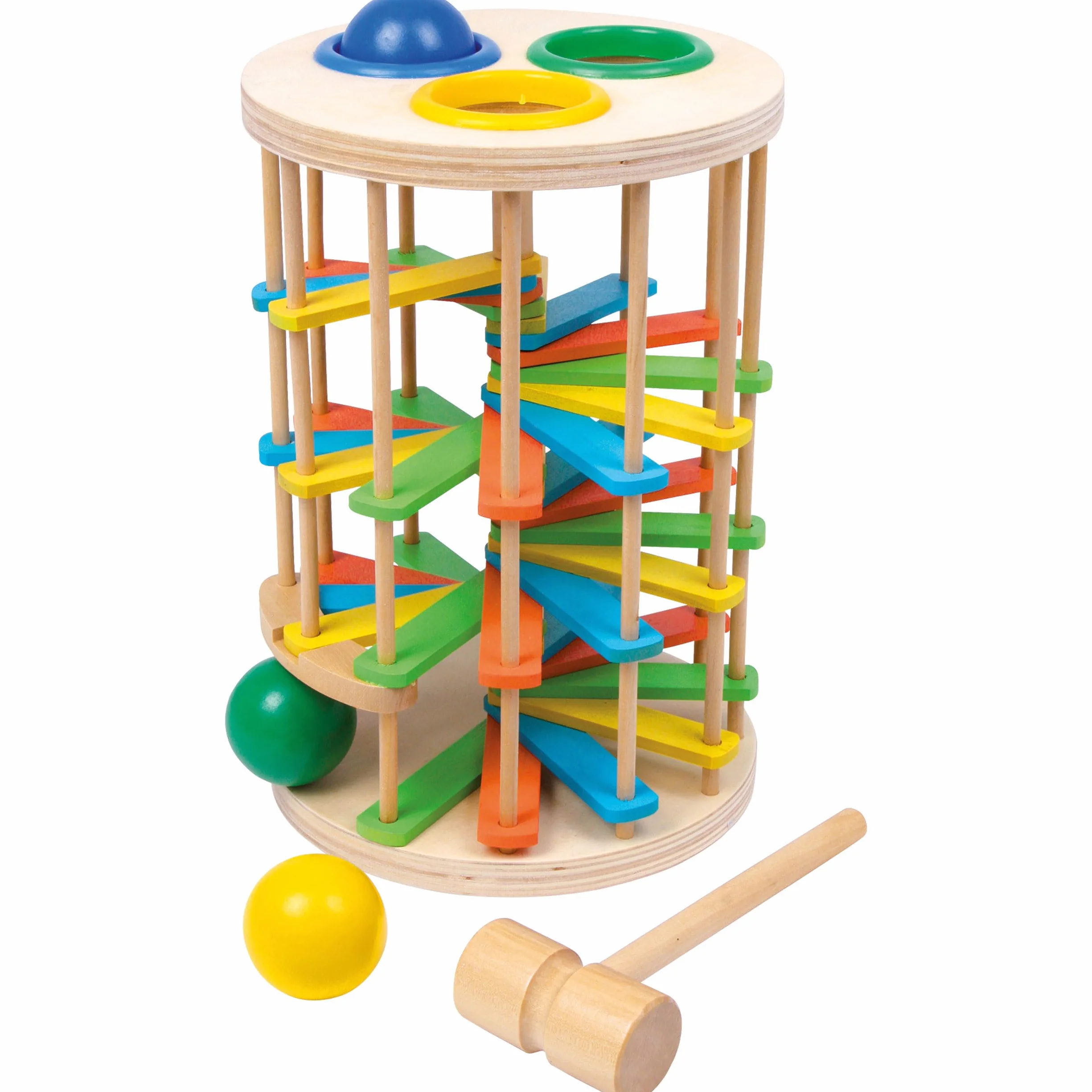 6569 Torre con martelletto grande in legno small foot, gioco da colpire con tre sfere ed un martello, da 18 mesi