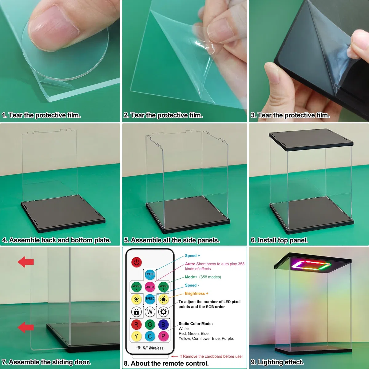 Nonemey Vetrina in Acrilico Trasparente con Luce,Teca Plexiglass per Collezionismo,Modello Antipolvere Vetrina Organizzatore Box,Vetrina Espositiva per Collezionismo (Nero, 33x18x32 cm)