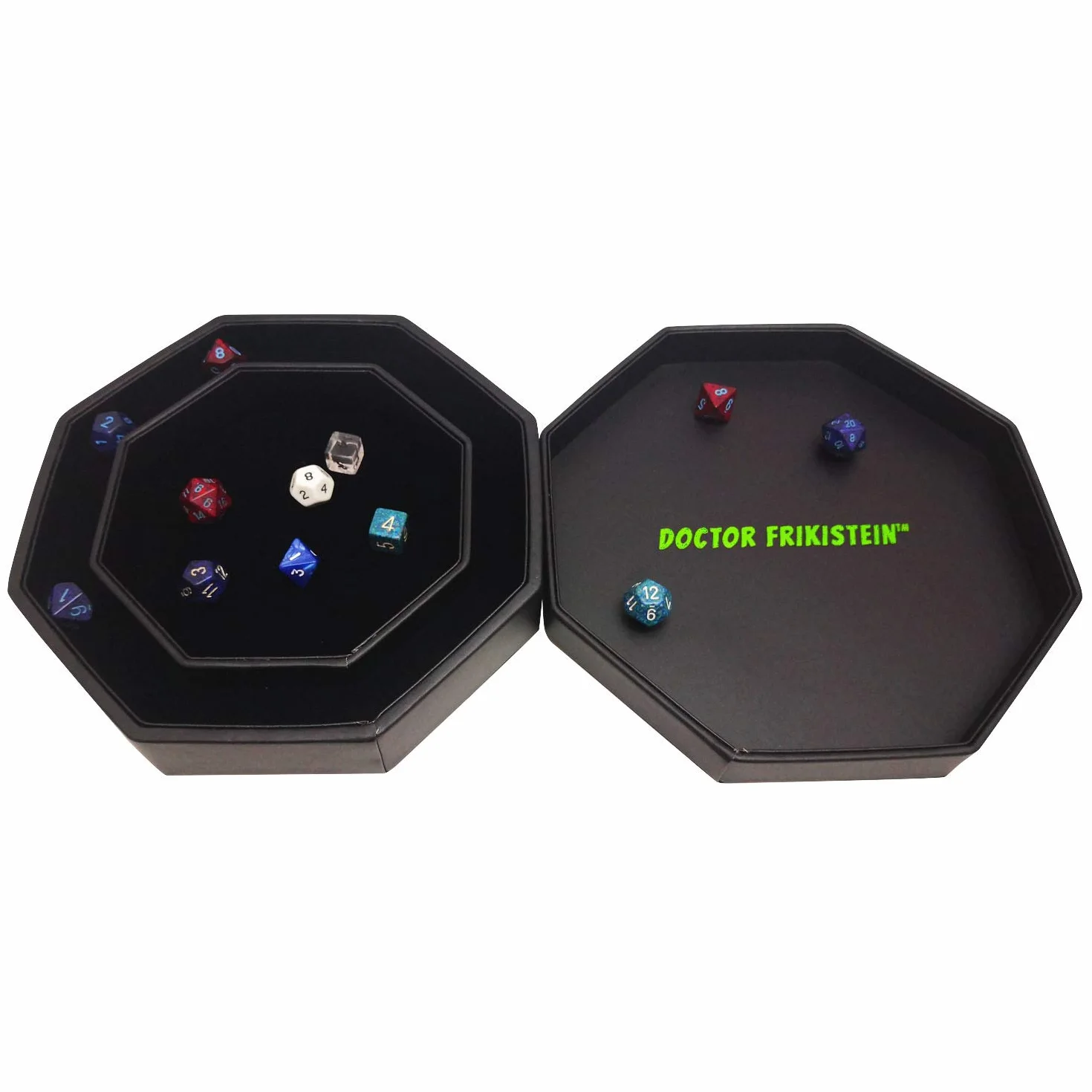 VASSOIO PER DADI FATE WATCHER con COPERCHIO e vano contenitore in similpelle e velluto | COMPATIBILE con tutti i tipi di giochi da tavolo e di ruolo come D&D, Pathfinder e The Call of Cthulhu (verde)