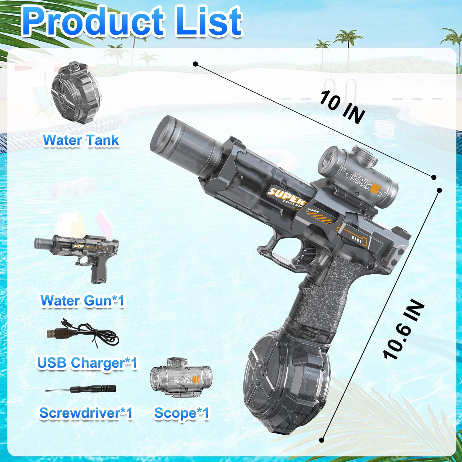 Pistola Ad Acqua Elettrica Per Bambini, Fucile Ad Acqua Automatico A Lunga Gittata, Electric Water Gun Luce Led Giocattoli Da Piscina Regali Per Adulti Ragazzi Ragazze (Pistola Nera)