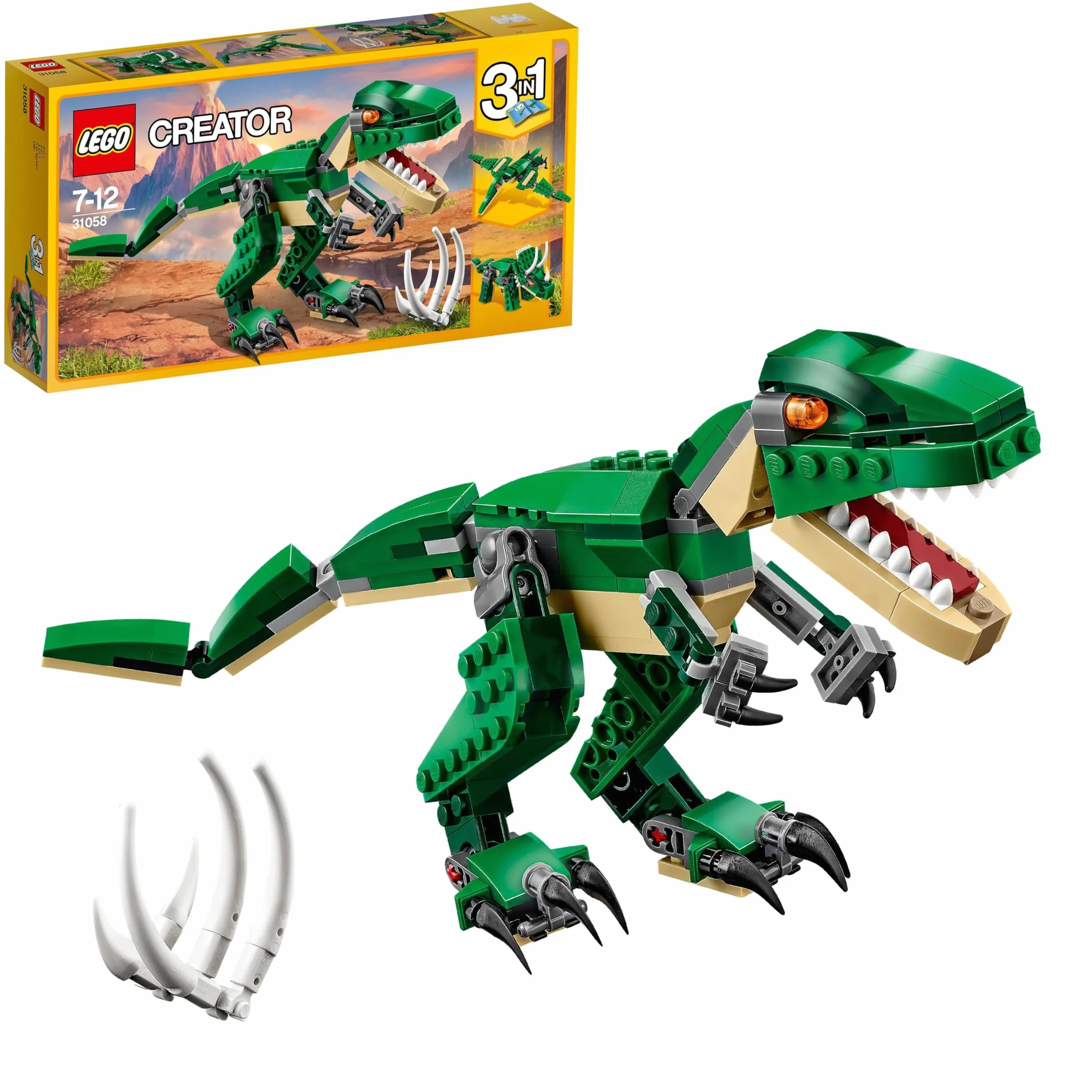 LEGO Creator Dinosauro, Set Animali Giocattolo 3 in 1 per Costruire, Giochi per Bambini, Bambine, Ragazzi e Ragazze con T. Rex o Triceratopo o Pterodattilo in Mattoncini, Idee Regalo Creative 31058