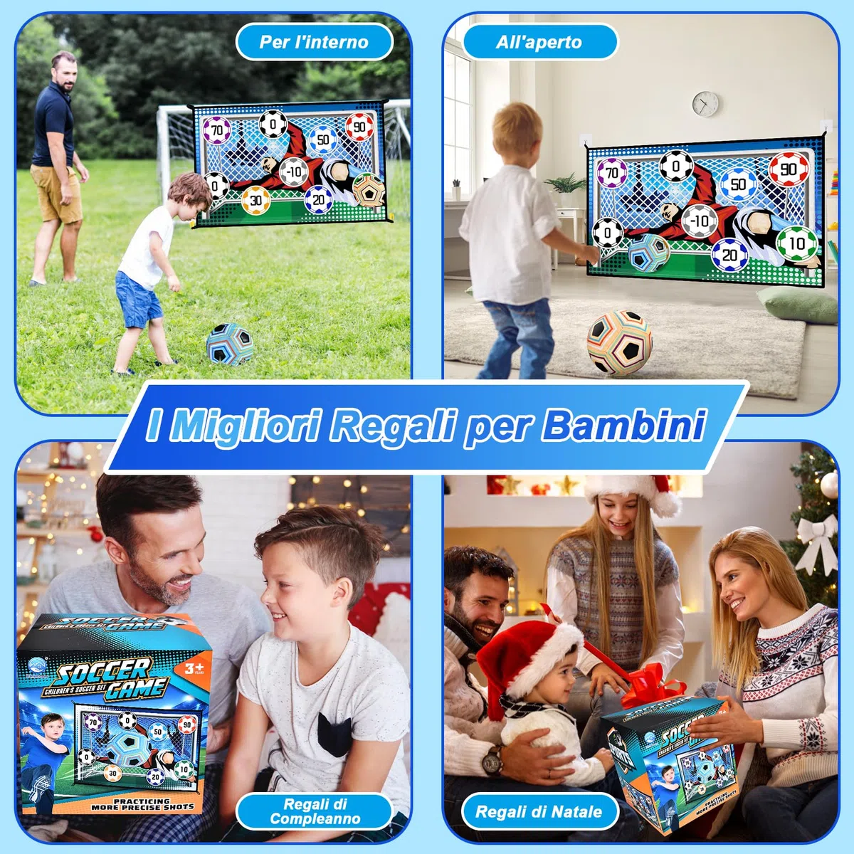 JONRRYIN Set da Gioco con Pallone da Calcio per Bambini di 3 4 5 6 7 8 Anni, Porta da Calcio in Cortile per Interni ed Esterni con Palline in Velcro, Regalo di Compleanno per Ragazzi e Ragazze