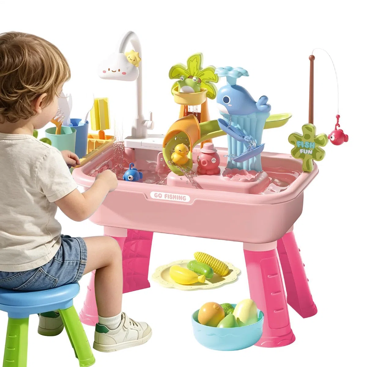 Set Tavolo Giochi Con Sabbia E Acqua - 54x29x53 Cm, 4 In 1 Set Tavolo Giochi Con Sabbia E Acqua Con A Cquas Corrente E Pompa - Giocattolo Da Cucina Per Lavello,per Bambini Spiaggia, Piscina, Giardino