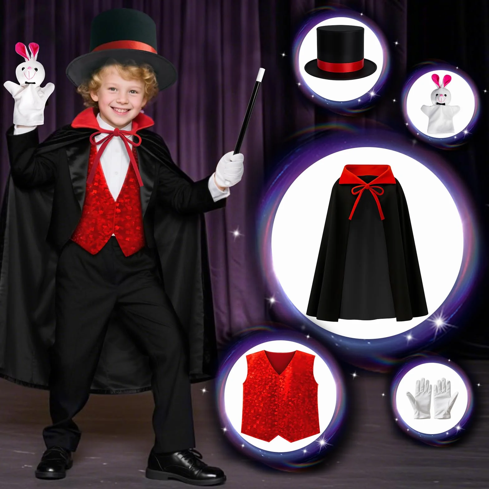 DINORUN Giochi di Magia per Bambini Giochi Bambini con Cappello Magico & Istruzioni & Costume da Mago per Bambini – Gioco di Ruolo Immaginario, Regalo Bambini 6 7 8 9 10 11 12 Anni