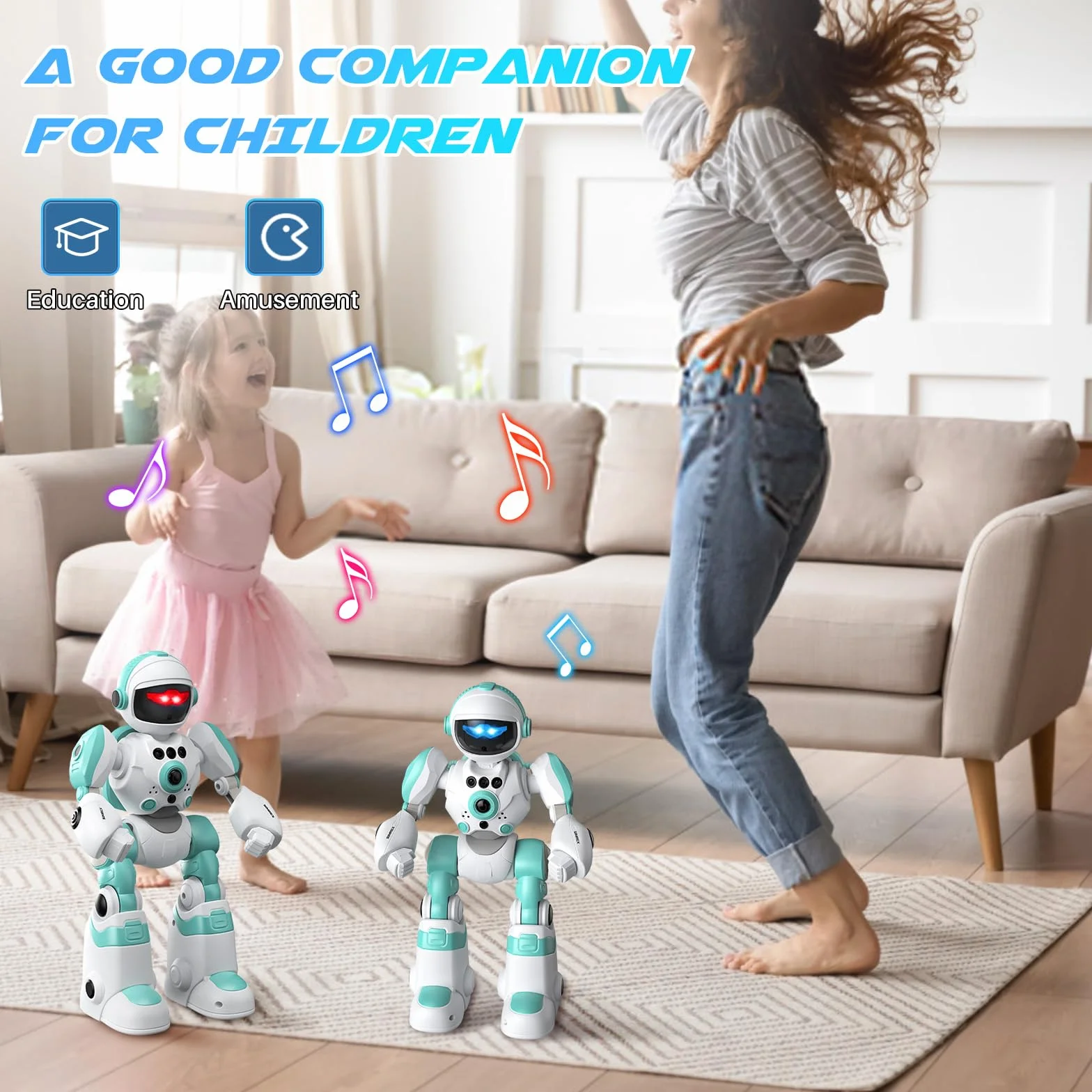 SIMREX Robot Bambini Giocattolo, Ricaricabile e Proiettibile, RC Robot con Occhi LED e Musica, RC Giocattolo con Sensore di Gesto per da 3 4 5 6 7 8 anni Ragazzi e Ragazze Regalo, Blu chiaro