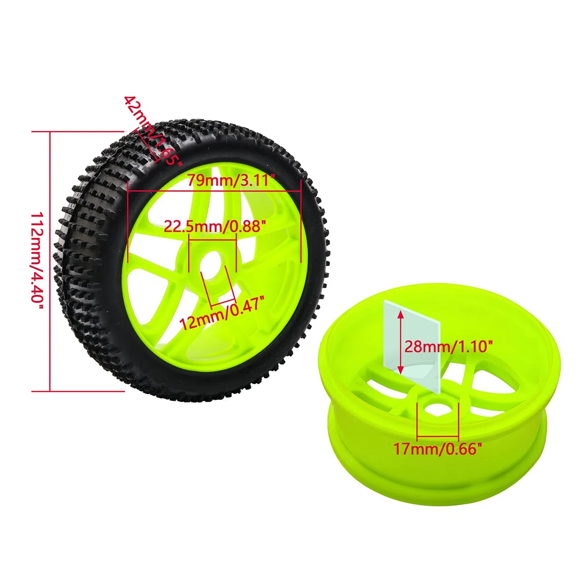 1:8 RC, pneumatici in gomma per fuoristrada, 4 pezzi, colore verde
