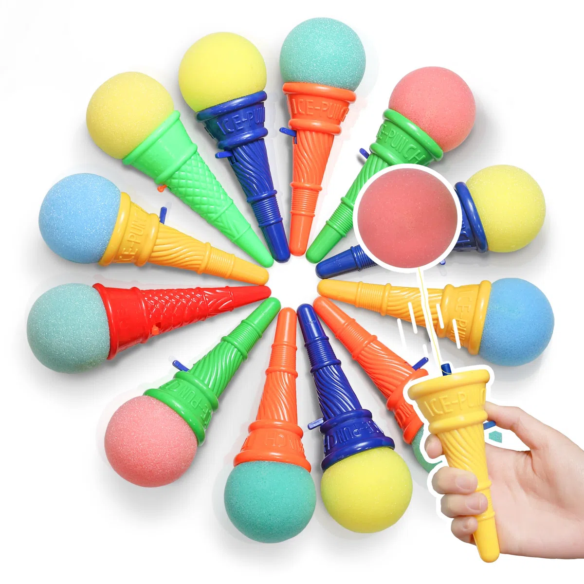 Novelty Place Gelati Giocattolo (Confezione da 12) - Gioco Premi e Spara - Gelati Colorati Che Lanciano Palle di Spugna - Magnifici Gadget da Festa e Premi per Carnevale per Ragazzi (7 Pollici)