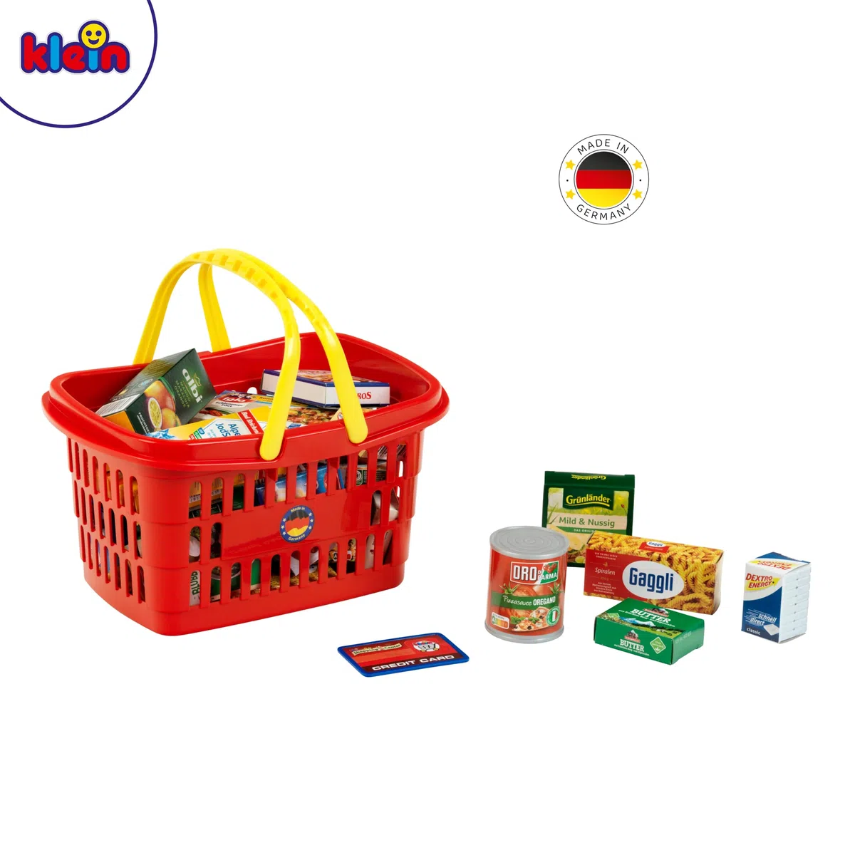 Theo Klein 7218 Cestino della spesa I Pieno di prodotti tedeschi per il negozio I Giocattolo per bambini dai 2 anni in su