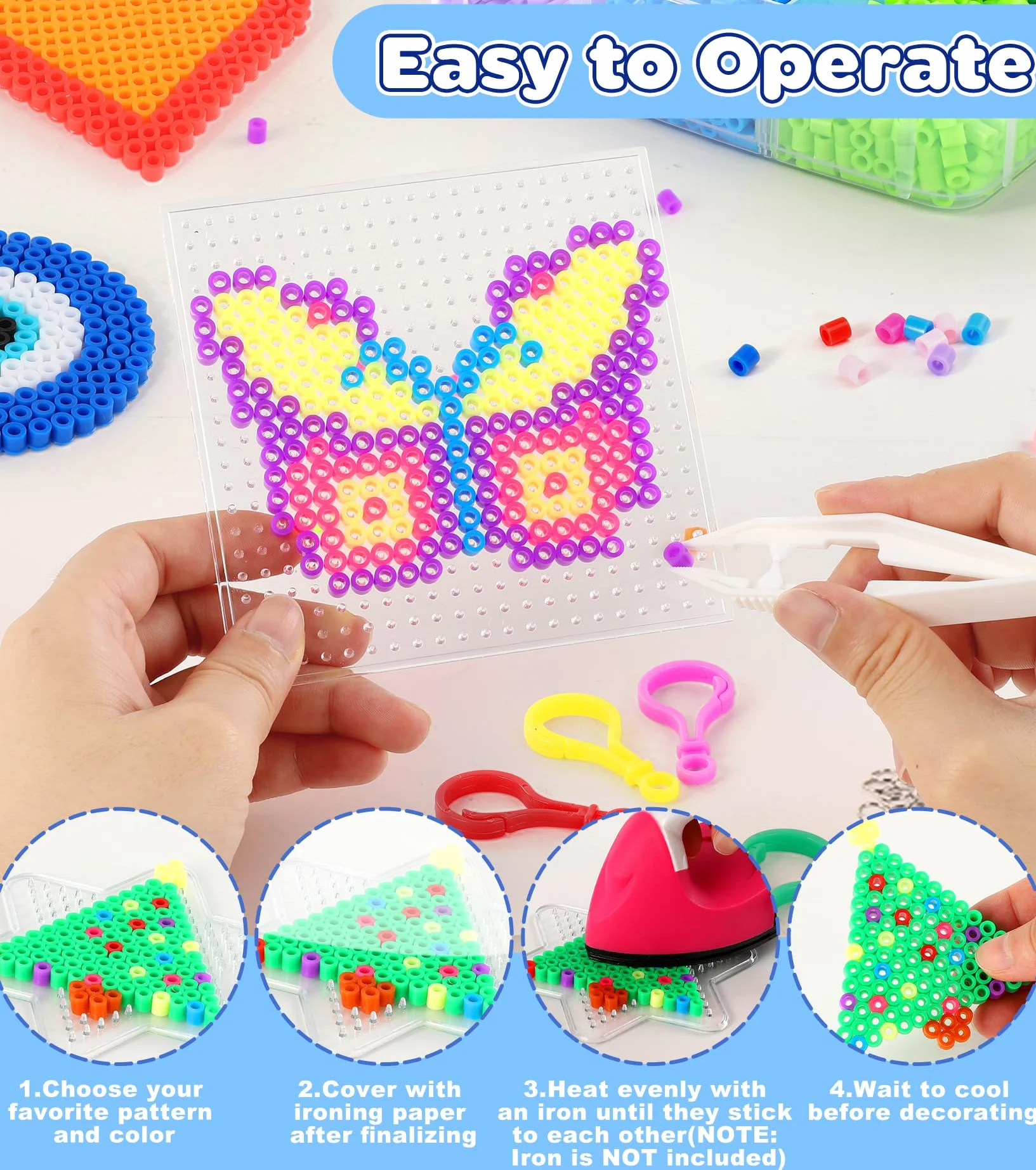 Ophy Set Perline da Stirare | 15000pz 5mm Perline a Fusione, 6 Pegboard, 16 Modelli, 5 Carte da Stiro, Adatto Per Accessori Artigianali Fai Da Te Per Bambini Giochi Creativi