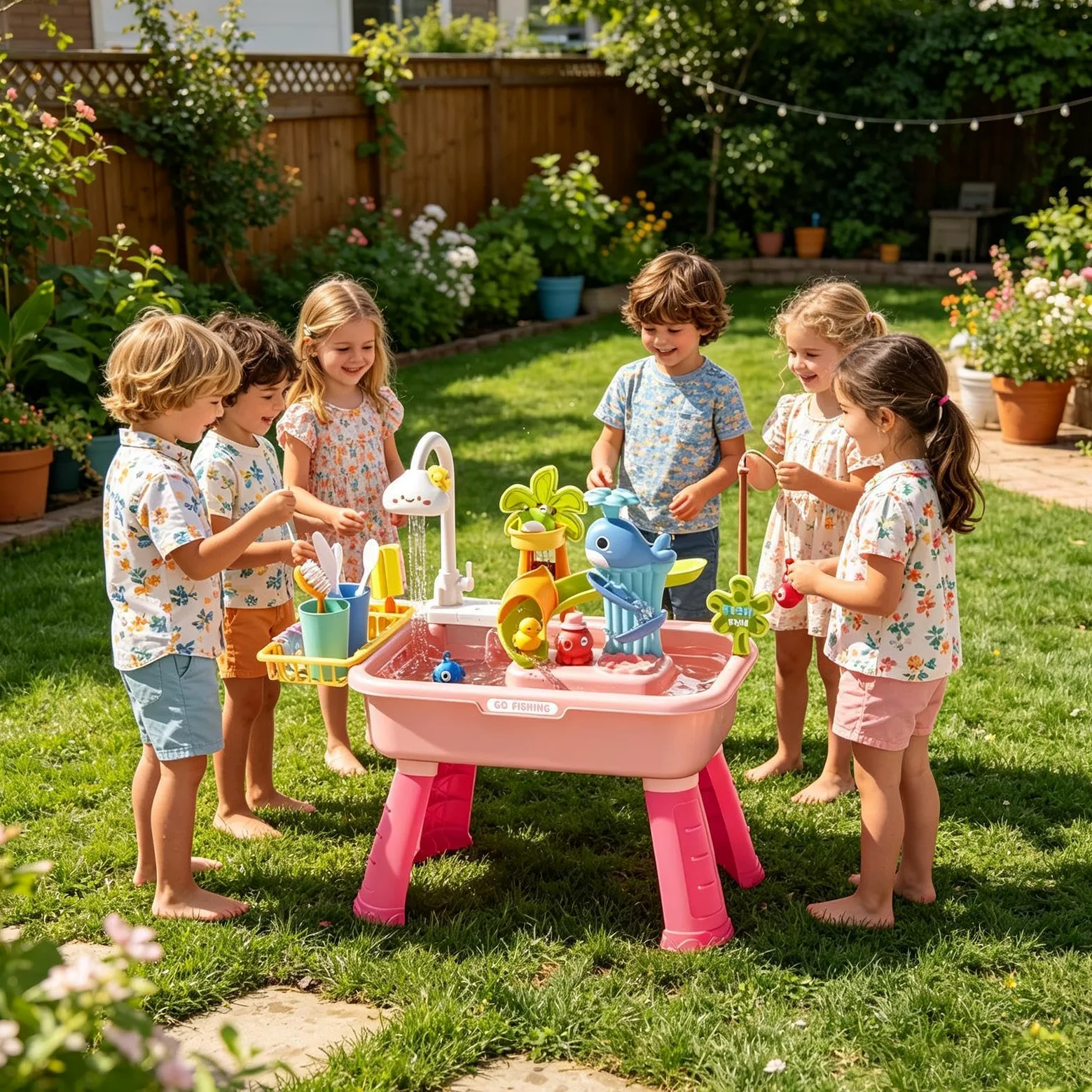 Set Tavolo Giochi Con Sabbia E Acqua - 54x29x53 Cm, 4 In 1 Set Tavolo Giochi Con Sabbia E Acqua Con A Cquas Corrente E Pompa - Giocattolo Da Cucina Per Lavello,per Bambini Spiaggia, Piscina, Giardino