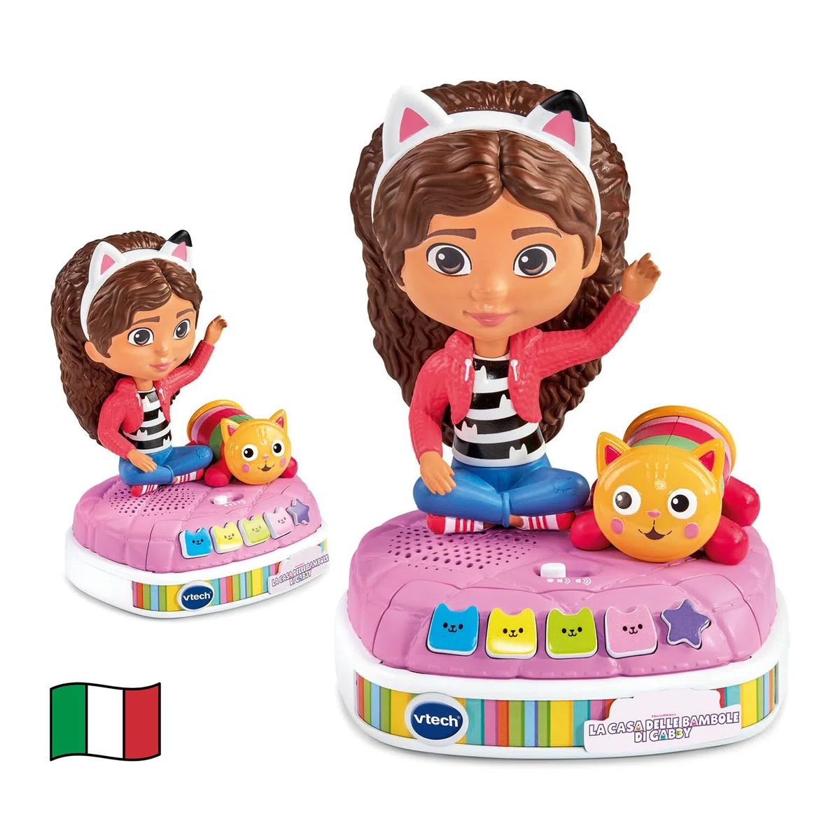 VTech Racconta Storie Luminoso di Gabby, Giocattolo Interattivo Raccontastorie con Suoni, Cuscigatta Utilizzabile come Luce Notturna, 4 Bottoni Interattivi, Lingua Italiana, Batterie Incluse, 3-7 Anni