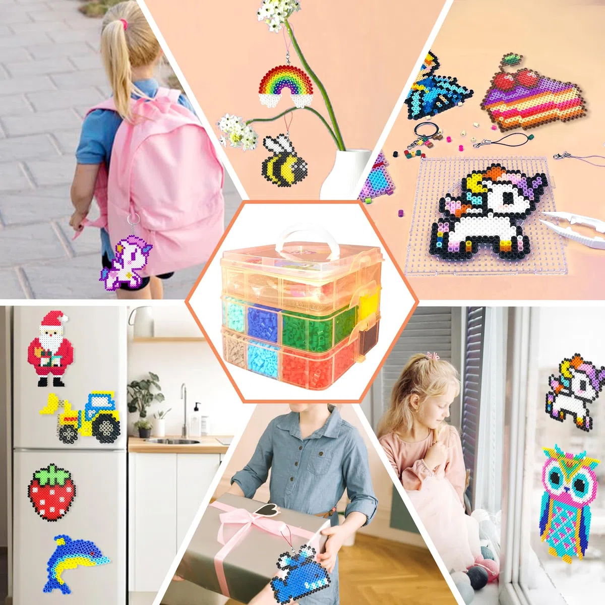 11000 Pezzi Perline da Stirare, 20 Colori Perline a Fusione con Custodia, Pegboard, Guida Utente, Decorazioni, Creativo Regali Compleanno Natalizio Fai Da Te per Bambini di 5+ Anni (5MM)