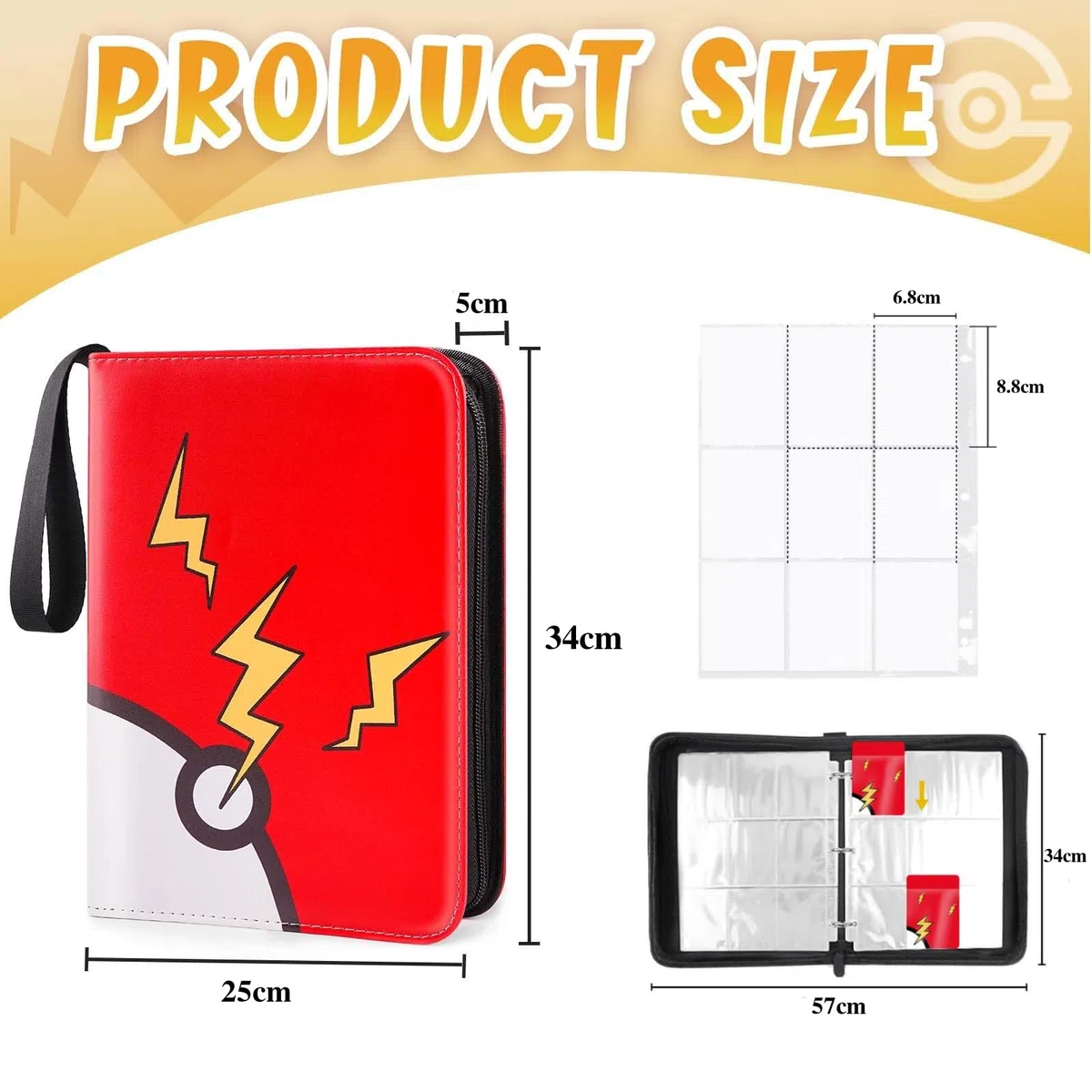 Raccoglitore Carte Pokemon 9 Tasche, Album Carte con Cerniera, PU Album Porta Carte Impermeabile, 50 Pagine, 900 Tasche