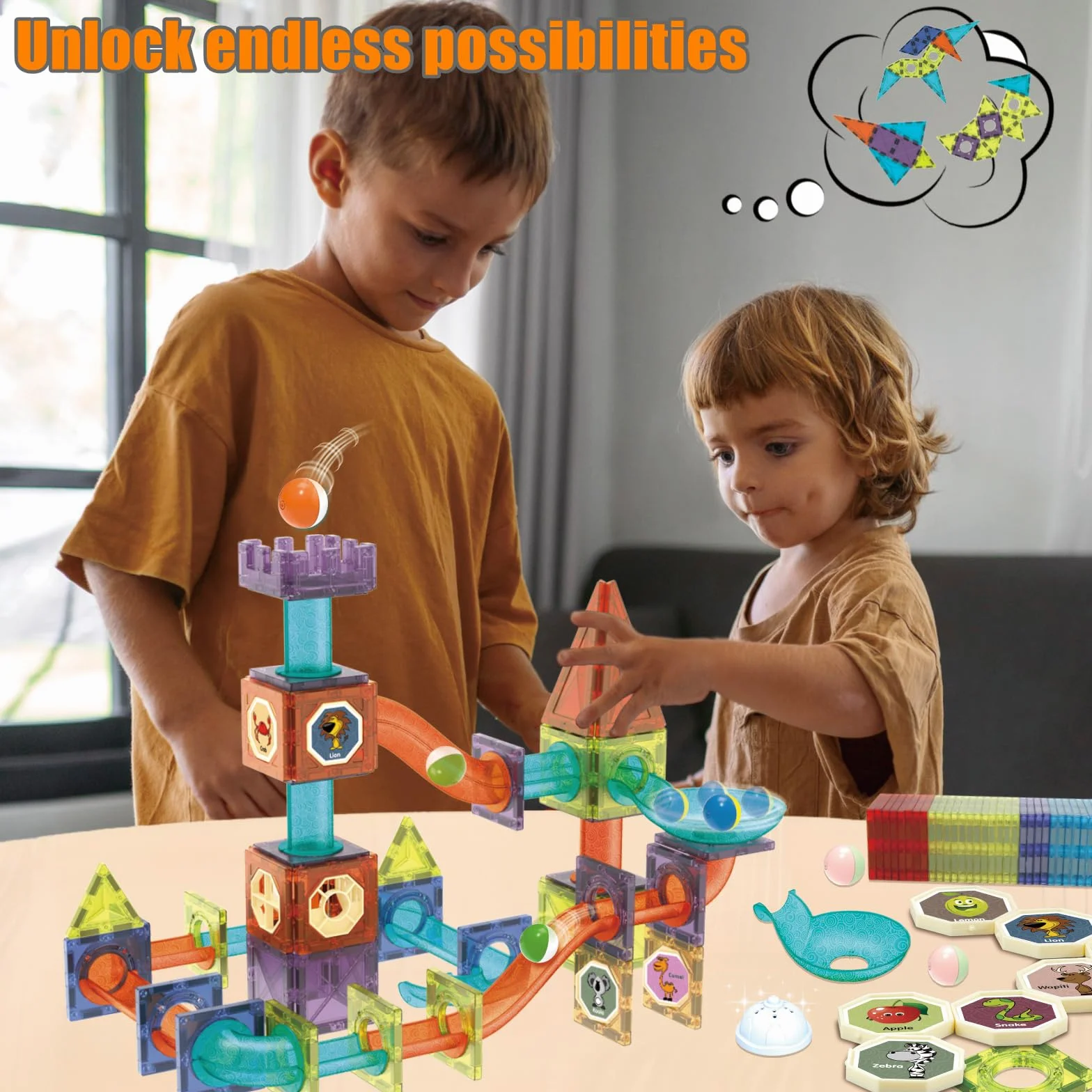 Costruzioni Magnetiche 144 Pezzi con Luci LED & Pista per Biglie - Gioco 3D Magnetico Educativo STEM per Bambini 5 6 7 8 10+ anni, Regalo Creativo Montessori