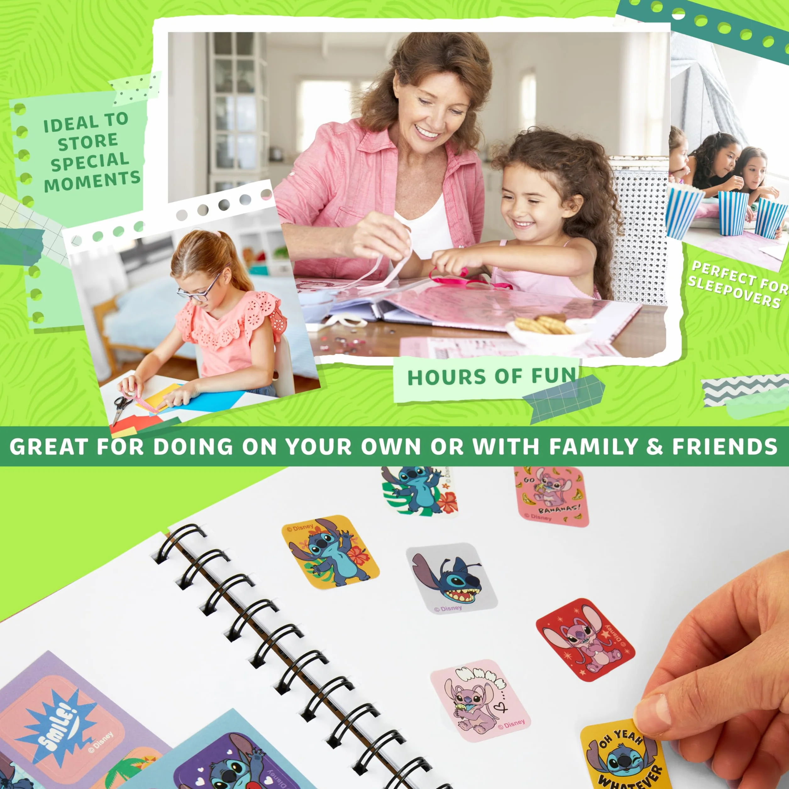 Disney Stitch Scrapbooking Kit Bambini Ragazzi, Kit Accessori Scrapbook, Adesivi, Francobolli, Penne Gel - Regali per Ragazze