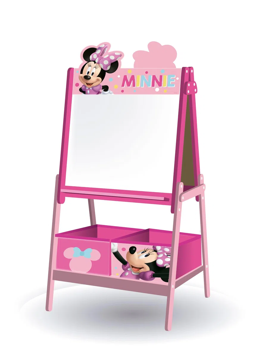 ARDITEX - Lavagna per bambini di Disney Minnie Mouse con doppia superficie per gessetti e pennarelli e 2 contenitori in tessuto per riporre oggetti - 54x45x117cm - Contenitori da 24x30x15cm - rosa