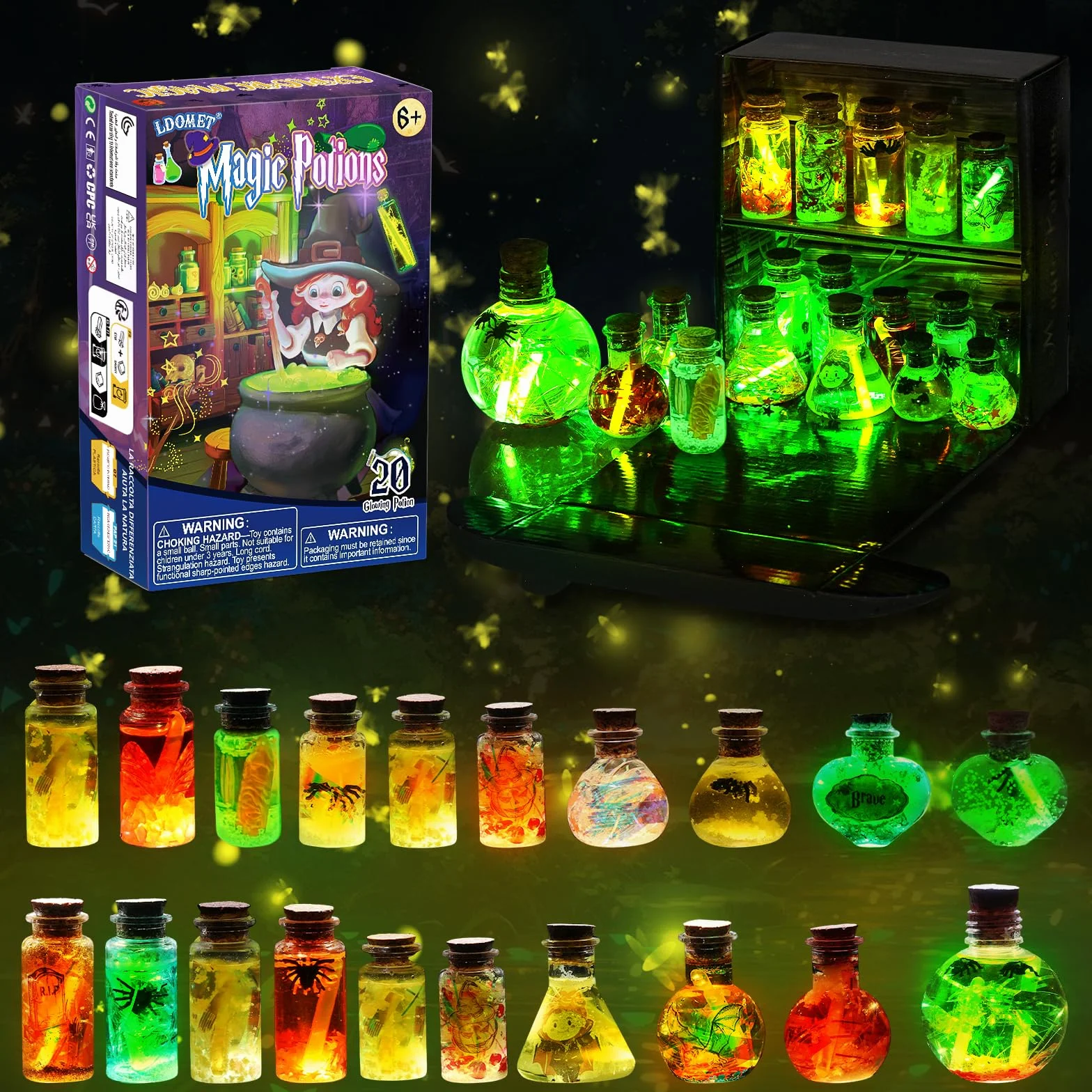 LDomet Kit artigianale per bambini, Kit di pozioni magiche per bambini - Mescolare 20 bottiglie di pozione strega bagliore, Natale regali di compleanno per ragazze ragazzi 6 7 8 9 10+