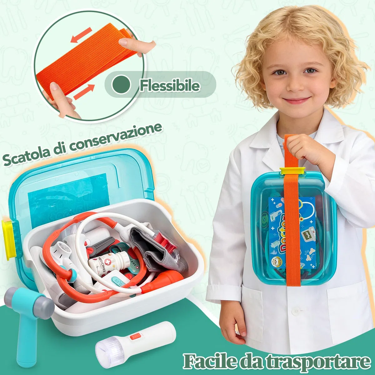 VBACALA Valigetta Dottore per Bambini,17 Pezzi Set Giocattolo Medico con Stetoscopio Giocattolo,Siringa,Termometro,Giochi di Ruolo da Dentista,Regalo Kit Dottore Bambino per Ragazze e Ragazzi 3+ Anni