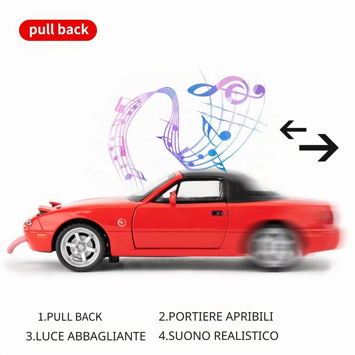 Imtfzct 1/32 Mazda Miata MX-5, Giocattolo Con Suono e Luce, Auto da Collezione per Bambini 4-7 Anni (Rosso)