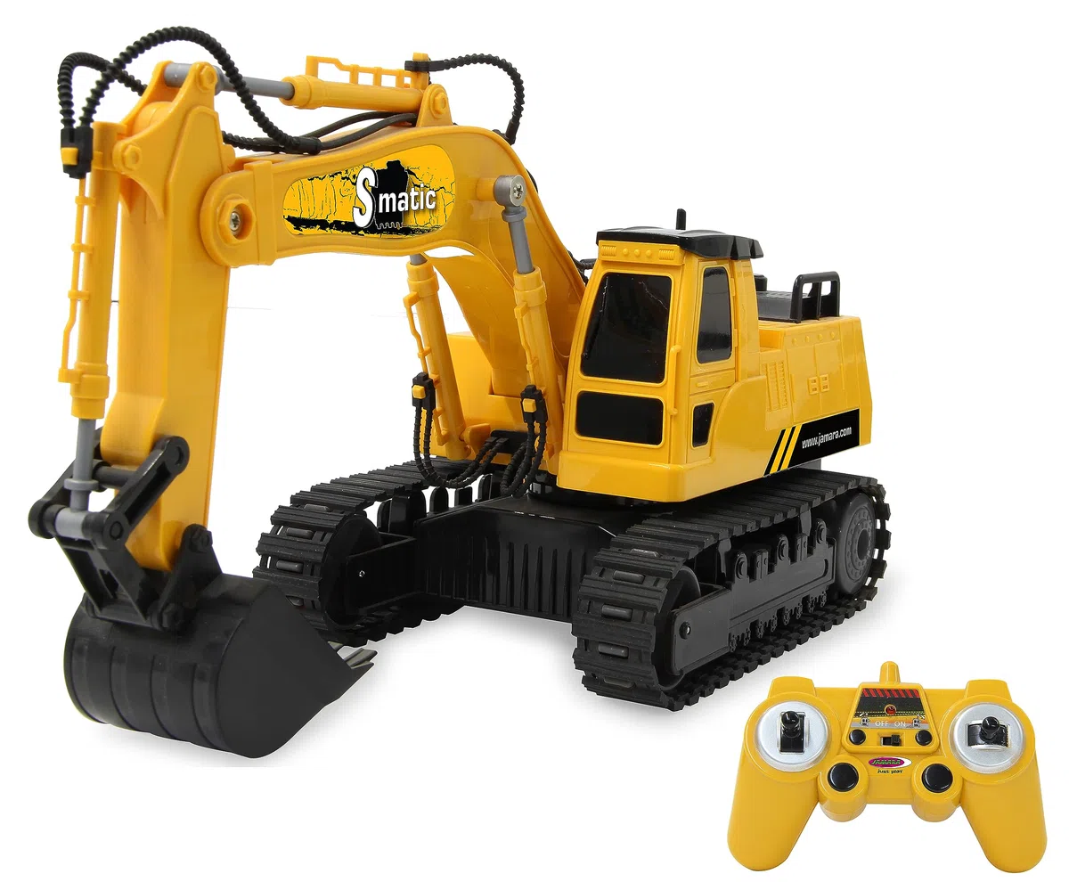 JAMARA S-Matic 406310 - Escavatore per bambini, 2,4 GHz, escavatore da gioco, RC Kids, radiocomandato, cingolato, funzionamento multiplayer, dai 6 anni, rotazione a torre a 360 gradi, colore: Giallo