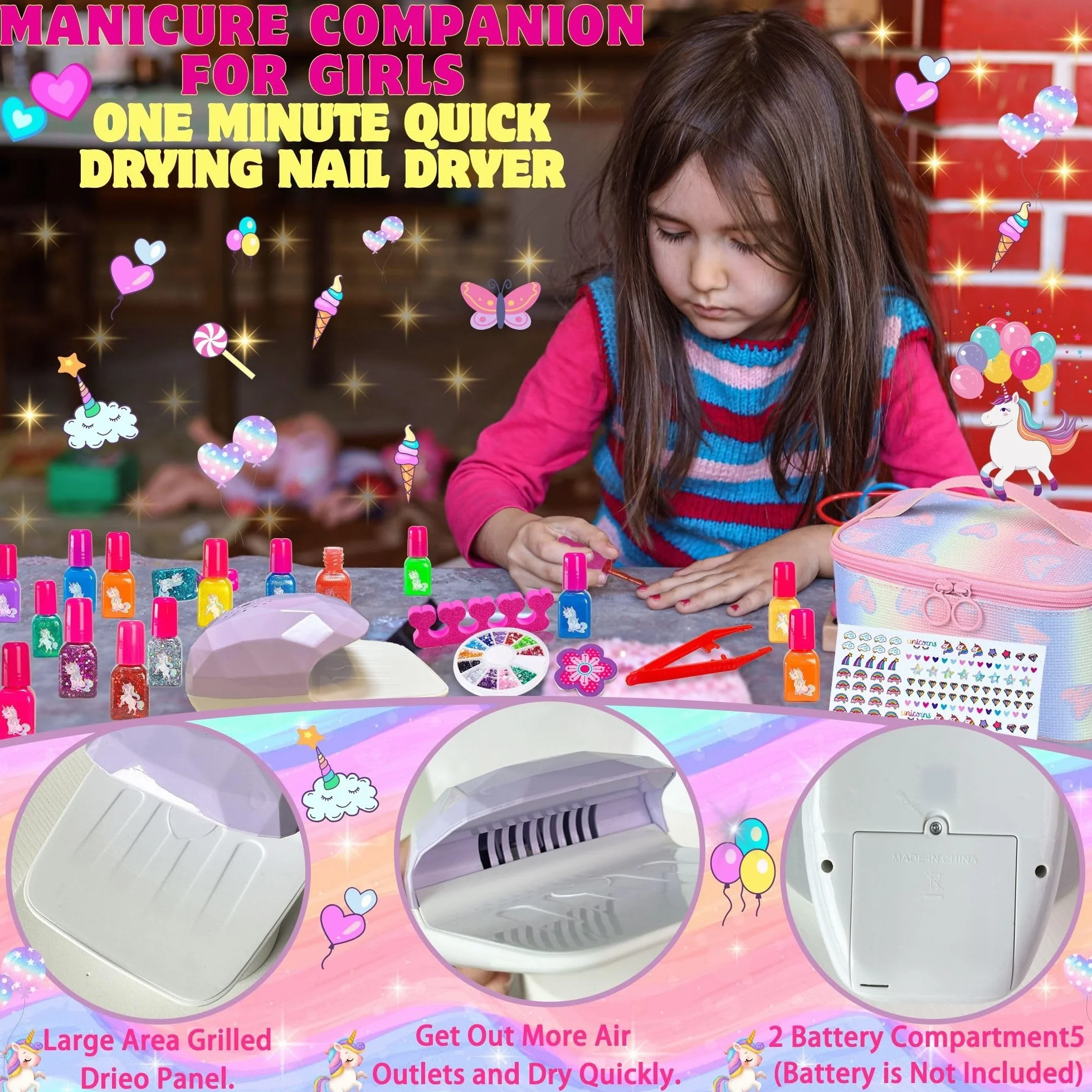 Lubibi Set Smalti Per Unghie Per Bambini, Con Essiccatore Per Smalti e Borsa Per Il Trucco Inclusi, Smalto Impermeabile, Atossico e Pelabile, Regali Di Compleanno Creativi Per Bambine Di 6 7 8 9 Anni