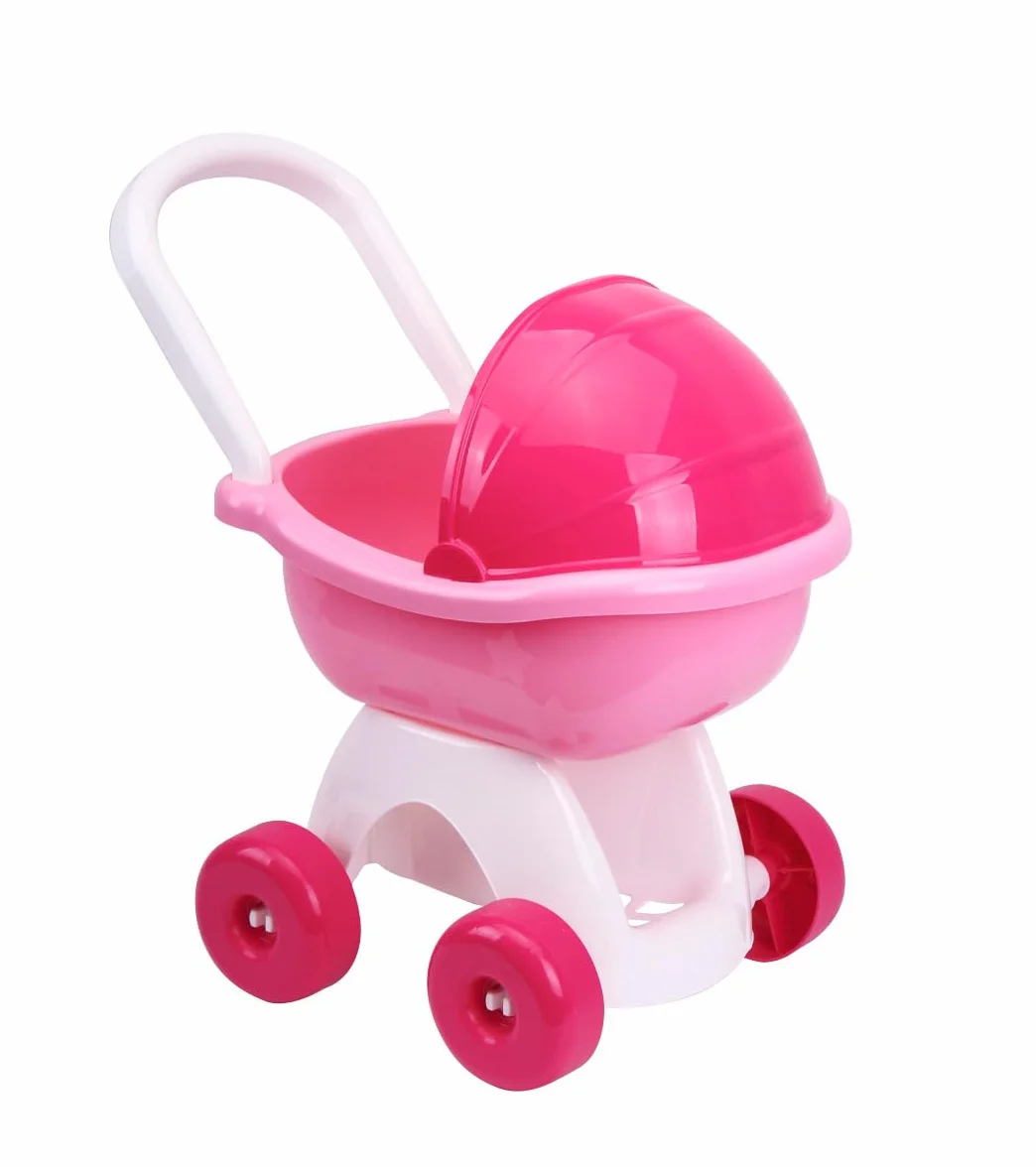 Passeggino Bambole Rosa - Carrozzina Giocattolo per Bambole 36 cm con Cappottina, Vassoio Portaoggetti, Senza BPA – Regalo per Bambine 3‑5 Anni