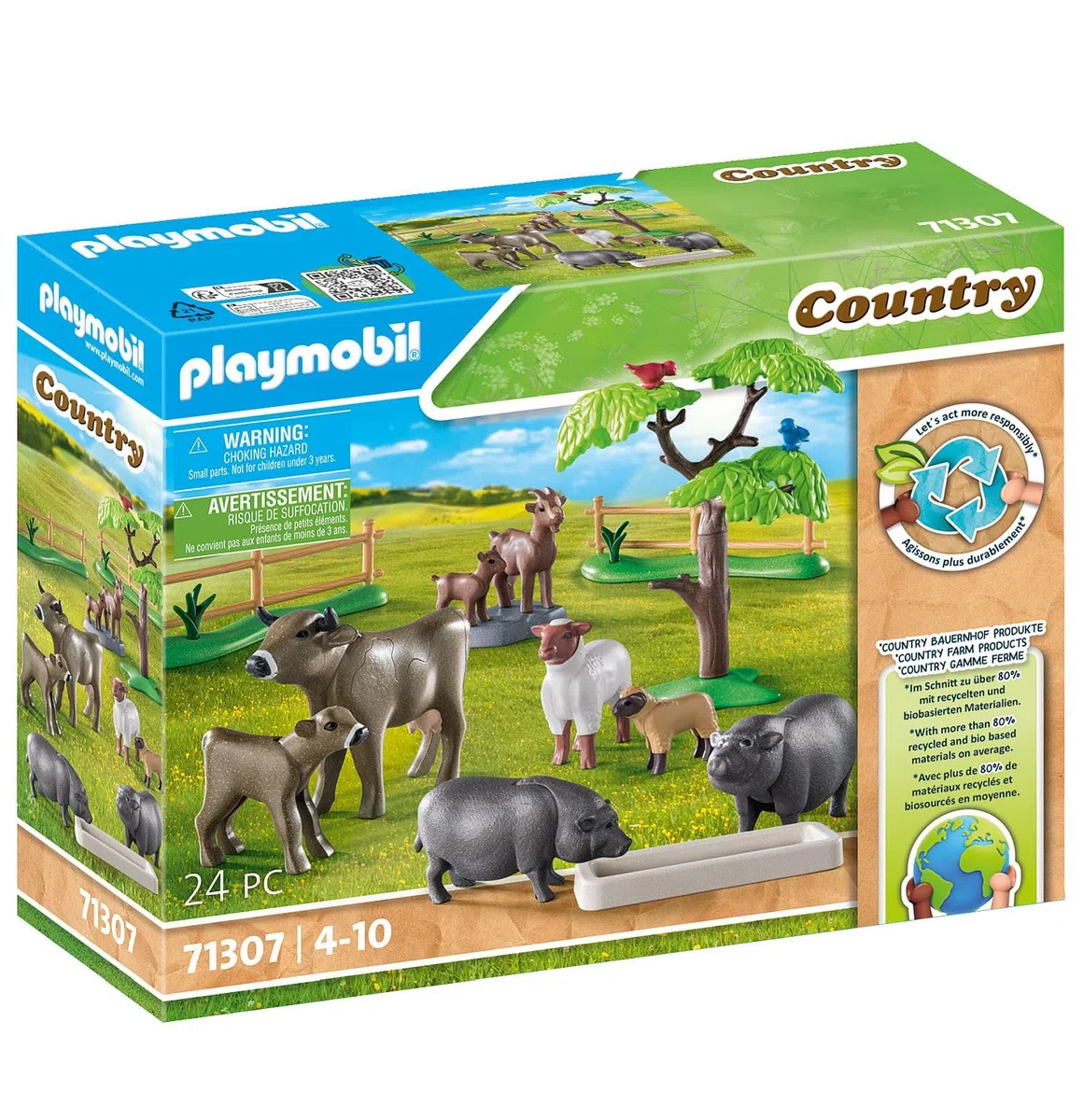 PLAYMOBIL Country 71307 Animali della Fattoria,con Adorabili Mucche, capre, Pecore e maiali vietnamiti, Giocattolo per Bambini dai 4 Anni in su