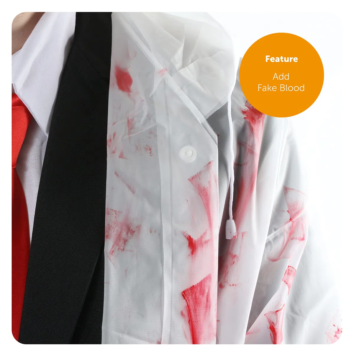 Costume da Patrick Bateman per adulti - Tuta nera, impermeabile trasparente, cravatta rossa, ascia finta, biglietto da visita e sangue finto - personaggio della TV americana psicopatica da uomo