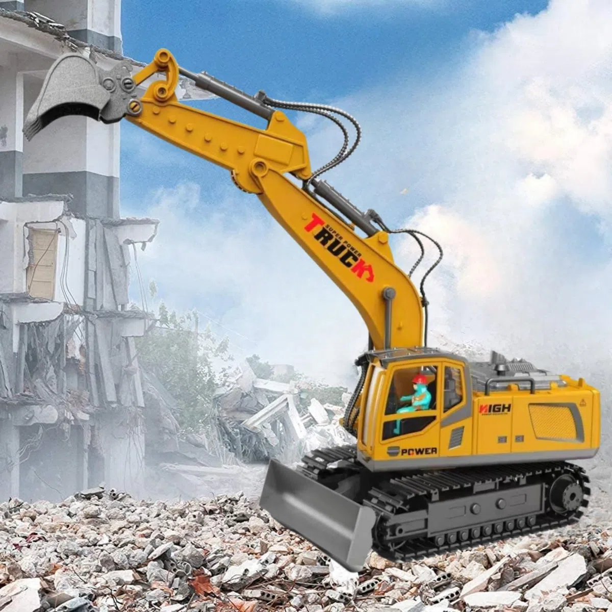 1:16 Scala 17 Canali Escavatore Telecomandato per Bambini, Escavatori Radiocomandato,Escavatore Idraulico per Ragazzi con luci,demo a un tocco, Sand Digger Regali