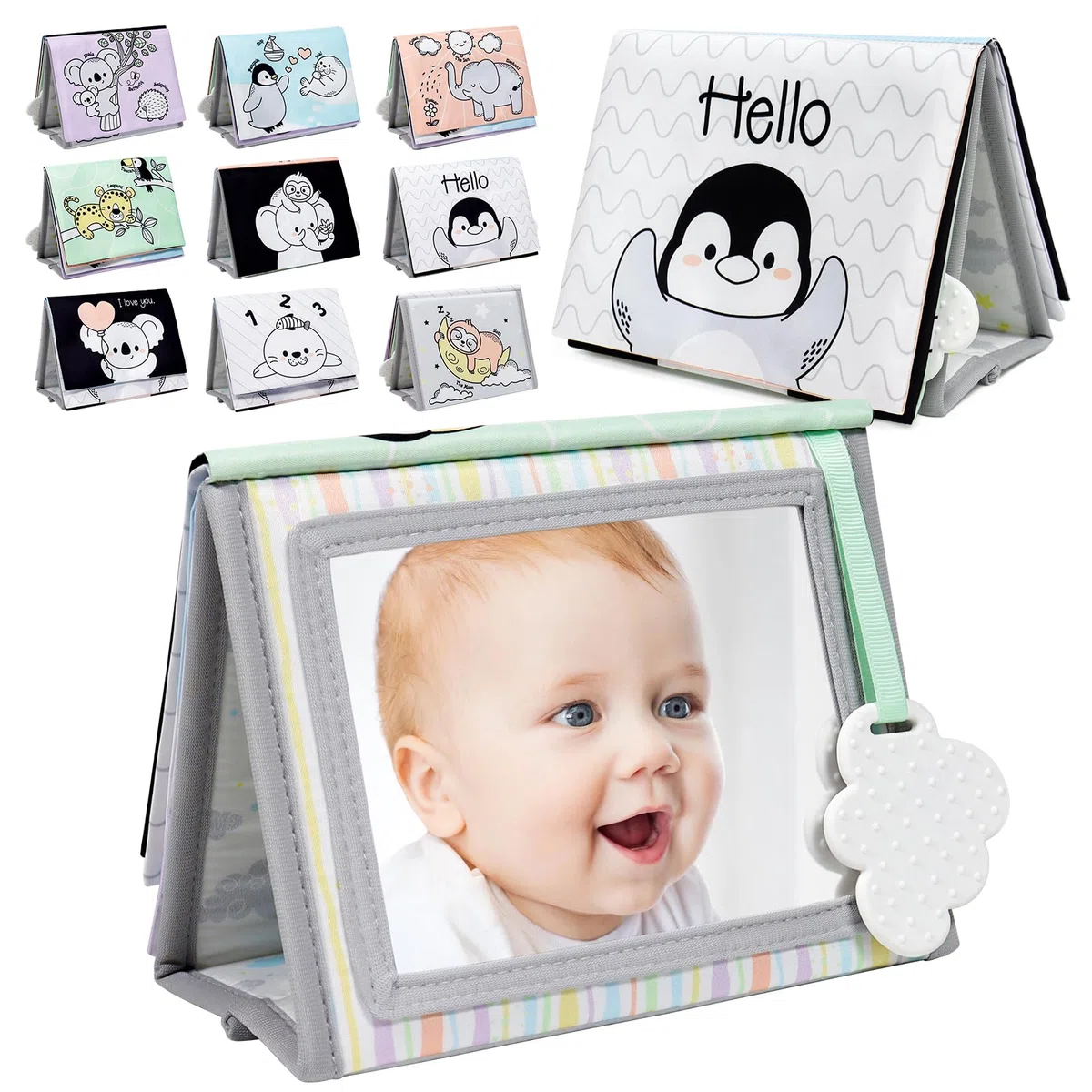 Dr.Rapeti Specchio per Bambini Giochi Sensoriali in Bianco e Nero Specchio per Neonato Giocattolo mit Libri di Stoffa