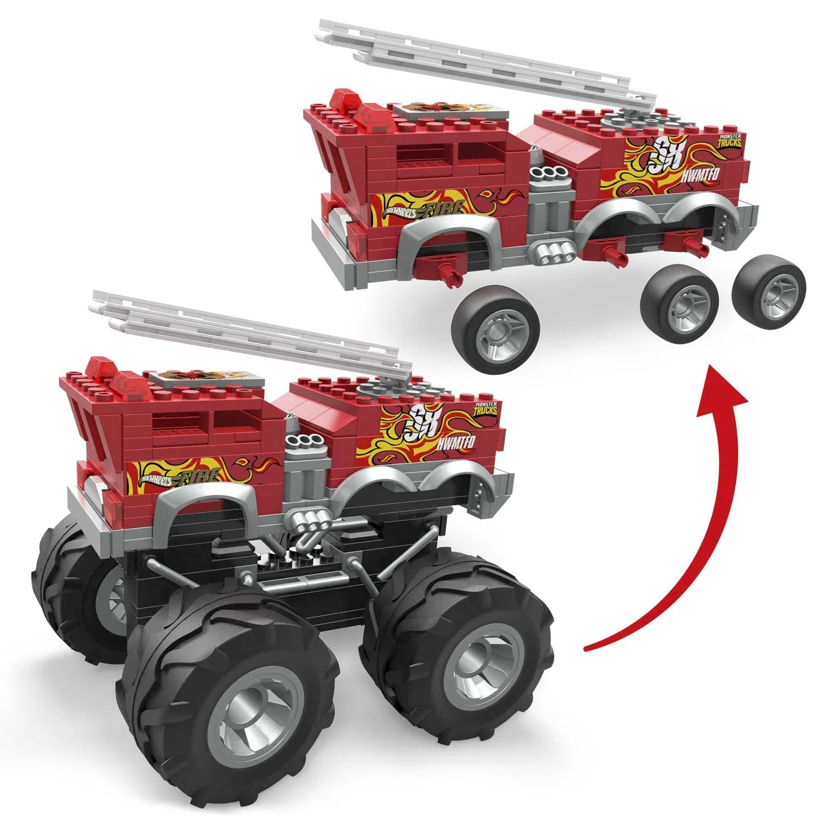 MEGA - MEGA Hot Wheels 5-Alarm Monster Truck set di costruzioni con 284 pezzi e 2 micro piloti, set regalo, Giocattolo per Bambini 5+ Anni, HHD19