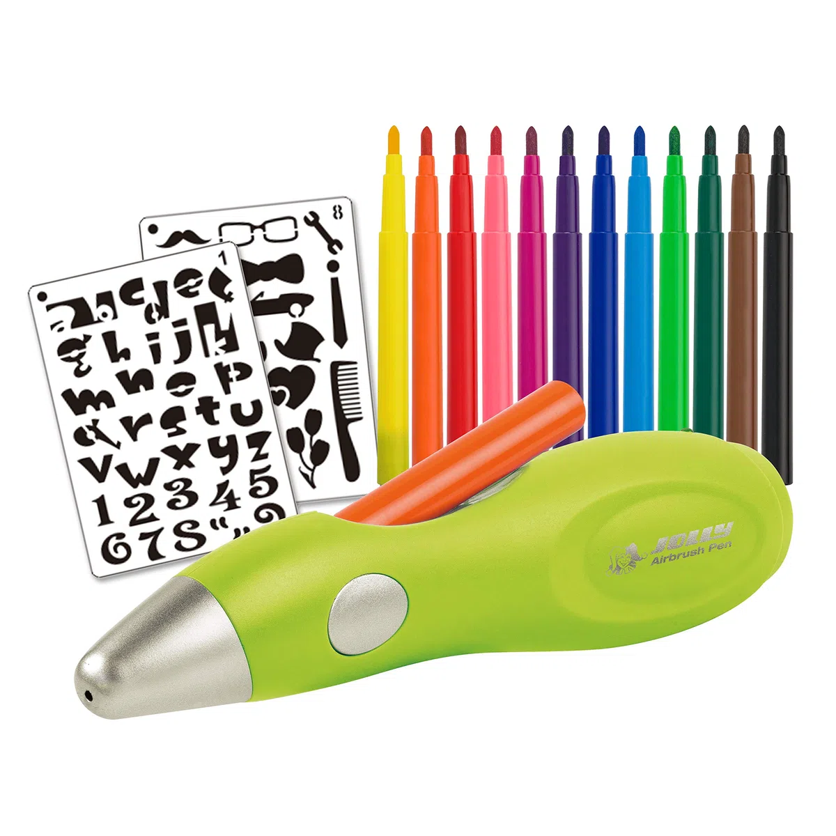 Jolly- Aerografo per Bambini, Colore Verde, Set da 20 Pezzi, 4446-0001