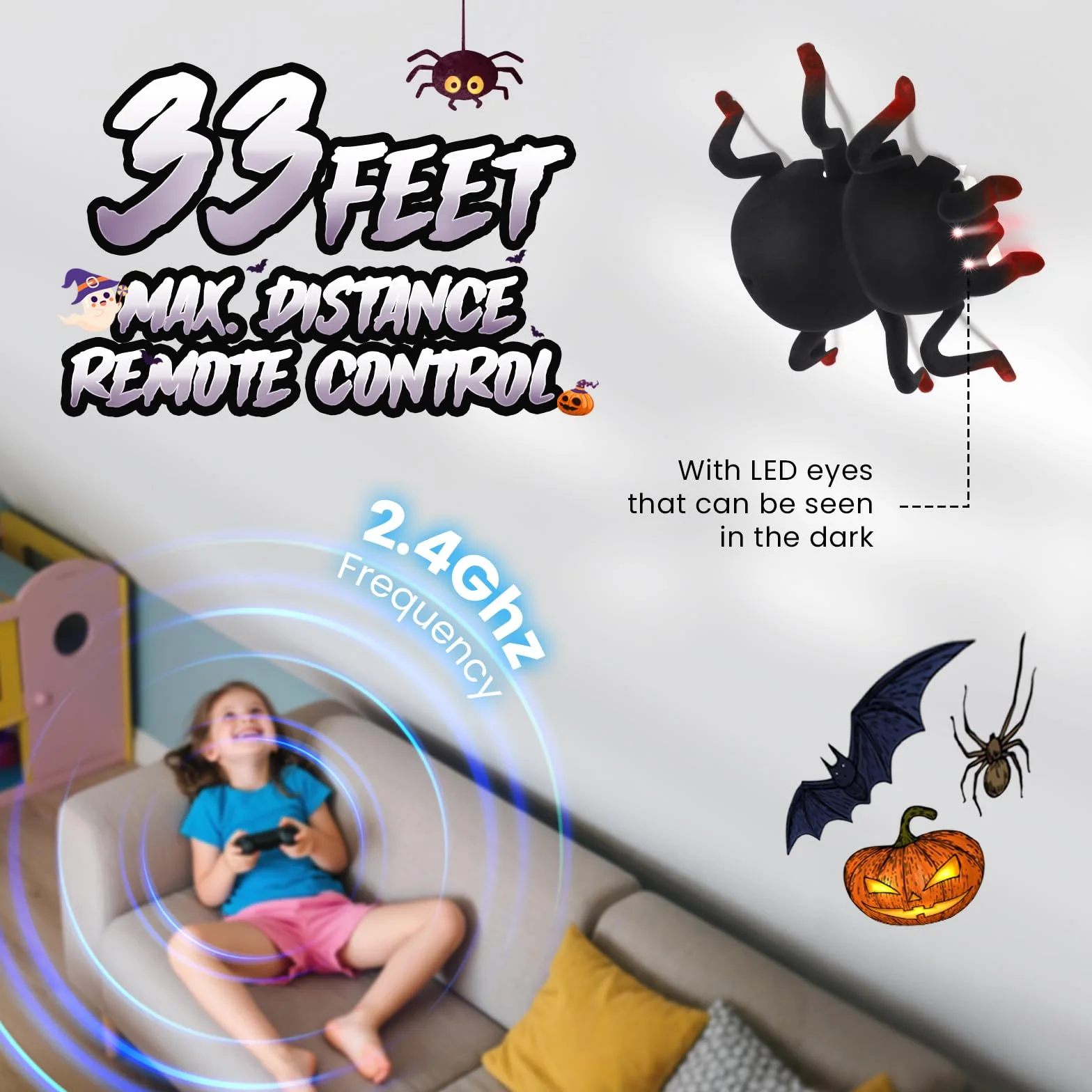 Ragno RC telecomandato - Si arrampica su pareti e soffitti, ricaricabile con occhi a LED - Ragno robot giocattolo per bambini dai 3 anni in su - Regalo di Halloween spaventoso per ragazzi e ragazze