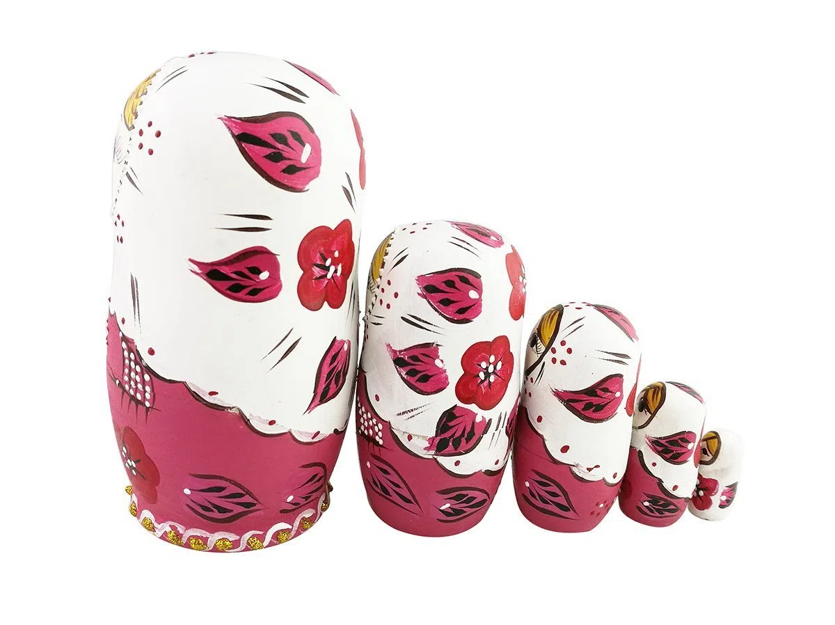 Set di 5 bambole matrioska rosso fiore rosa matrioska russo nidificante giocattolo in legno impilabile regalo fatto a mano bambole folk bambini regalo divertente regali per la camera dei decorazione
