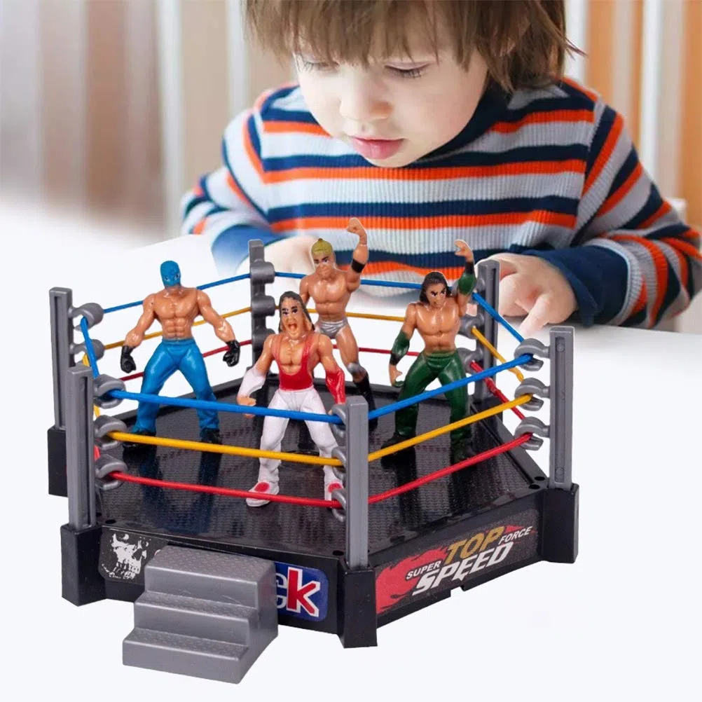 KIMISS Autentico Set di Anelli di Wrestling - Giocattoli Divertenti da Combattimento con Corde Ble per, Wrestler Warrior Action Figures, età 3-14 (GREY)