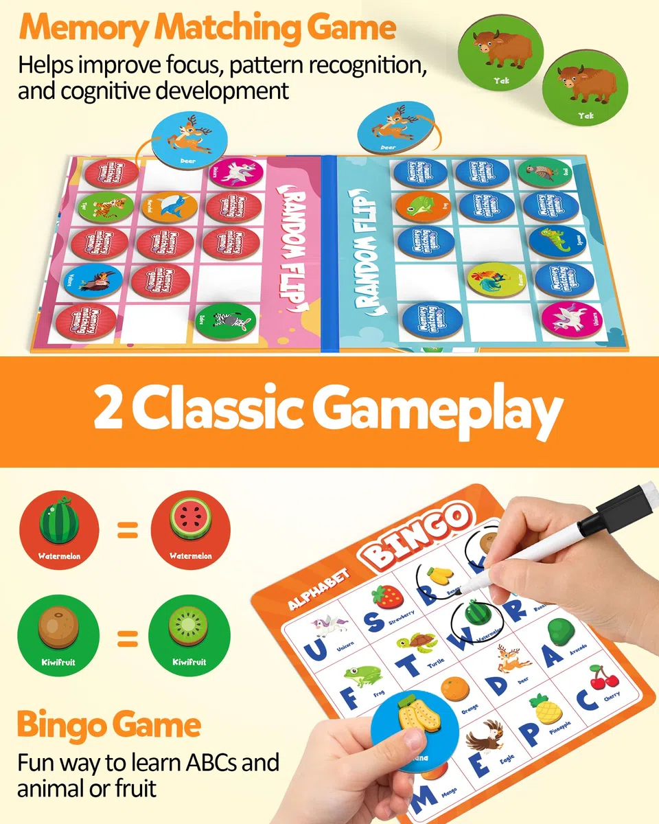 Coogam Gioco di bingo alfabeto, ABC Matching Board per l'apprendimento, Attività di riconoscimento dei modelli di colore, Giocattolo regalo per bambini prematuri per bambini in età prescolare 3-4-5