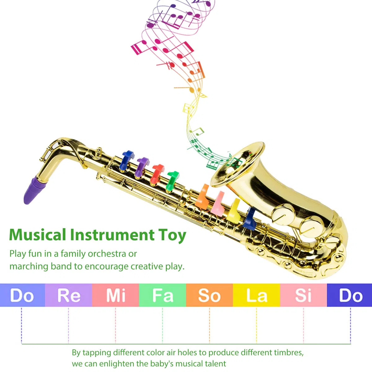 SUPVOX Sax Giocattolo Educativo per Bambini Oro, Saxofono Giocattolo, Tromba per Bambini in Plastica