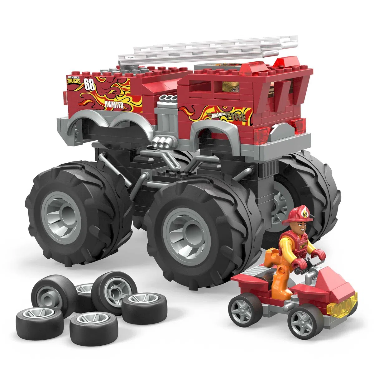 MEGA - MEGA Hot Wheels 5-Alarm Monster Truck set di costruzioni con 284 pezzi e 2 micro piloti, set regalo, Giocattolo per Bambini 5+ Anni, HHD19